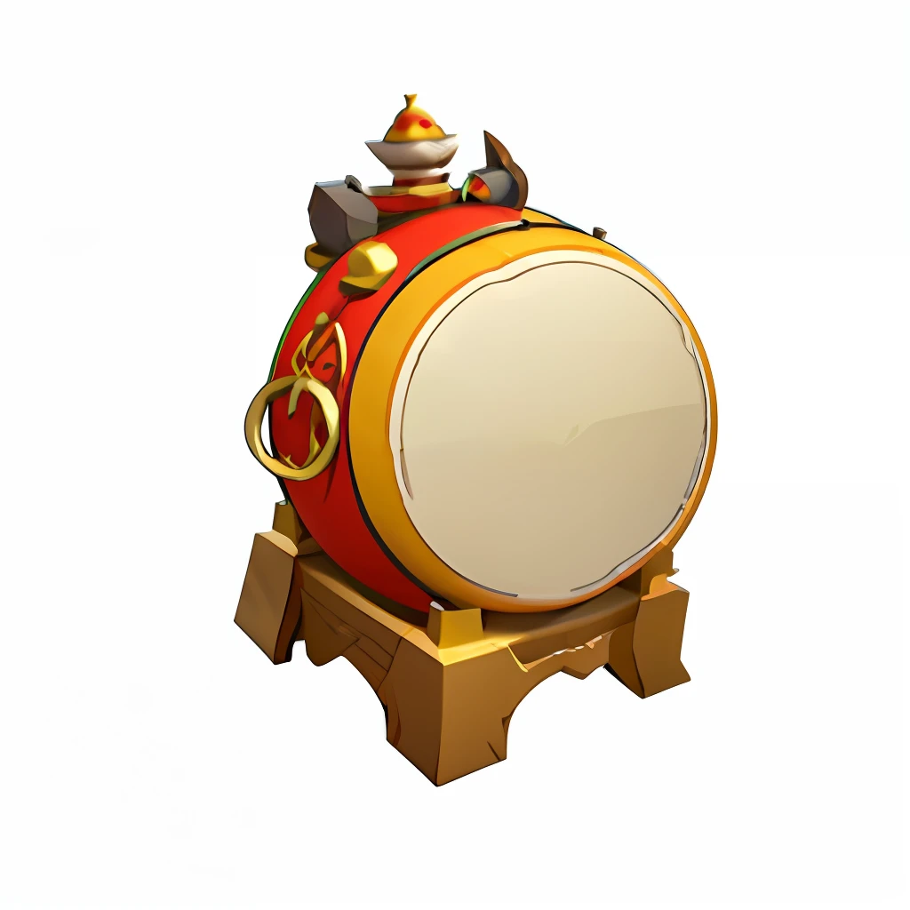 Close-up of Han war drums，There are spears on it, item art, gong, game icon asset, Drums, Onmyoji detailed art, 3 d icon for mobile game, onmyoji, barrel chested, Unknown, mouse with drum, longspear, rpg item, game assets, epic legends game icon, mobile game asset, game icon stylized