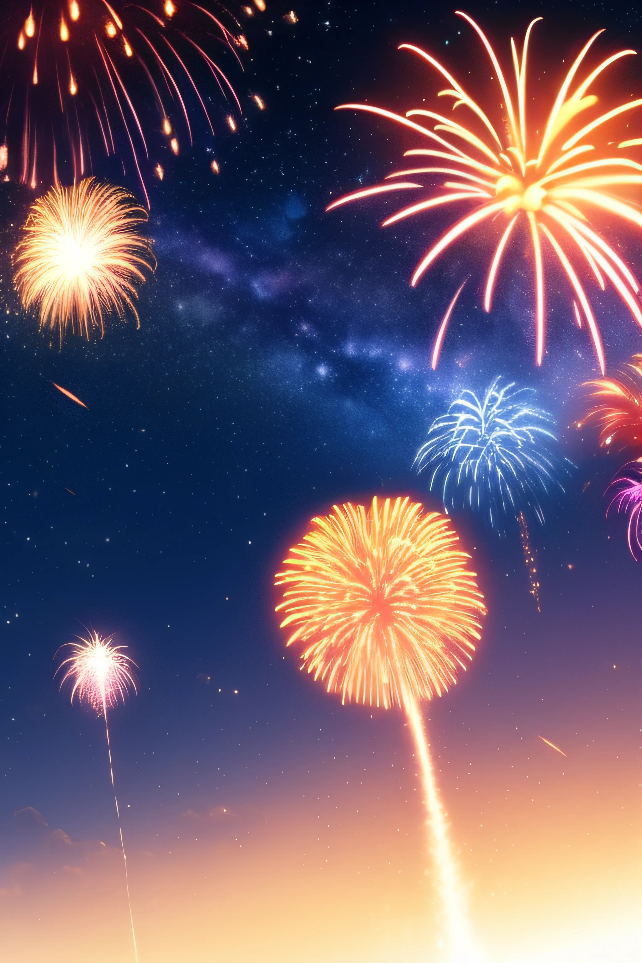 Beautiful night sky、Milky Way Galaxy、firework、Fantastical、love、lover、joy、glad