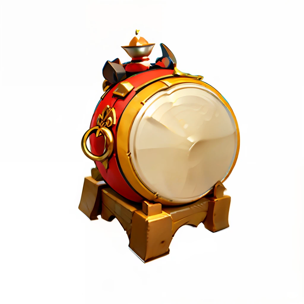 antiquity，Close-up of Mongolian war drums，There are spear weapons on it, item art, gong, game icon asset, Drums, Onmyoji detailed art, 3 d icon for mobile game, onmyoji, barrel chested, Unknown, mouse with drum, longspear, rpg item, game assets, epic legends game icon, mobile game asset, game icon stylized