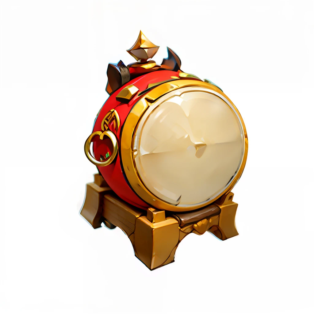 antiquity，Close-up of Mongolian war drums，There are spear weapons on it, item art, gong, game icon asset, Drums, Onmyoji detailed art, 3 d icon for mobile game, onmyoji, barrel chested, Unknown, mouse with drum, longspear, rpg item, game assets, epic legends game icon, mobile game asset, game icon stylized