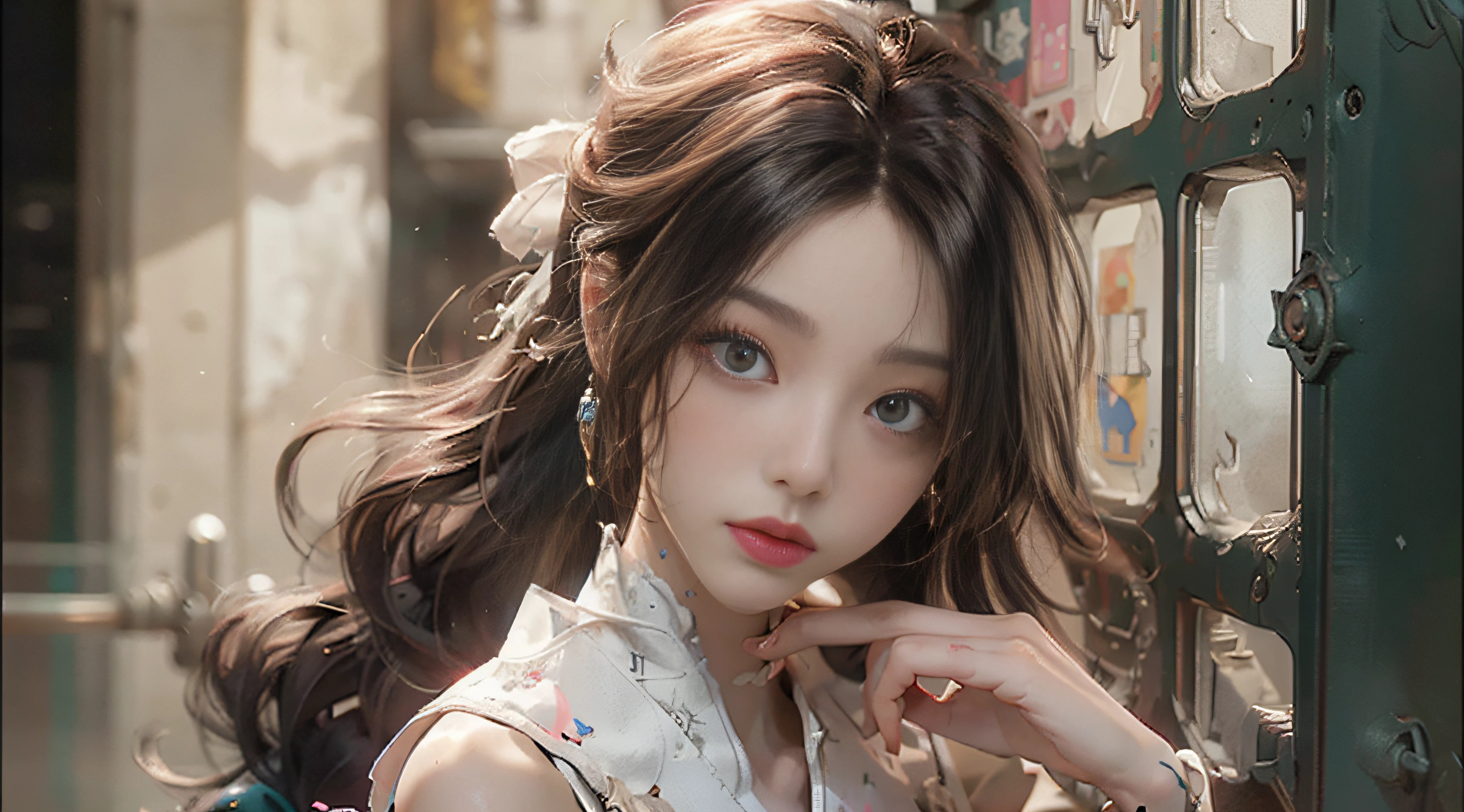 ((Best Quality)), ((Masterpiece)), (Detail: 1.4), 3D, Beautiful Cyberpunk Female Image, HDR (High Dynamic Range), Ray Tracing, NVIDIA RTX, Super Resolution, Unreal 5, Subsurface Scattering, PBR Texture, Post-Processing, Anisotropic Filtering, Depth of Field, Maximum Sharpness and Sharpness, Multi-layer Texture, Albedo and Highlight Mapping, Surface Coloring, Mitsu-Accurate Simulation of Material Interactions, Perfect Proportions, Octane Rendering, Two-color Light, Large Aperture, Low ISO, white balance, regular three-point, 8K RAW, beautiful bright pupils, off-the-shoulder clothes, fine pupils, delicate face and eyes, long eyelashes, blush, delicate and fluffy hair, pink lips, pure, cute, sweet girl, artistic sense, casual wear, high-end sense