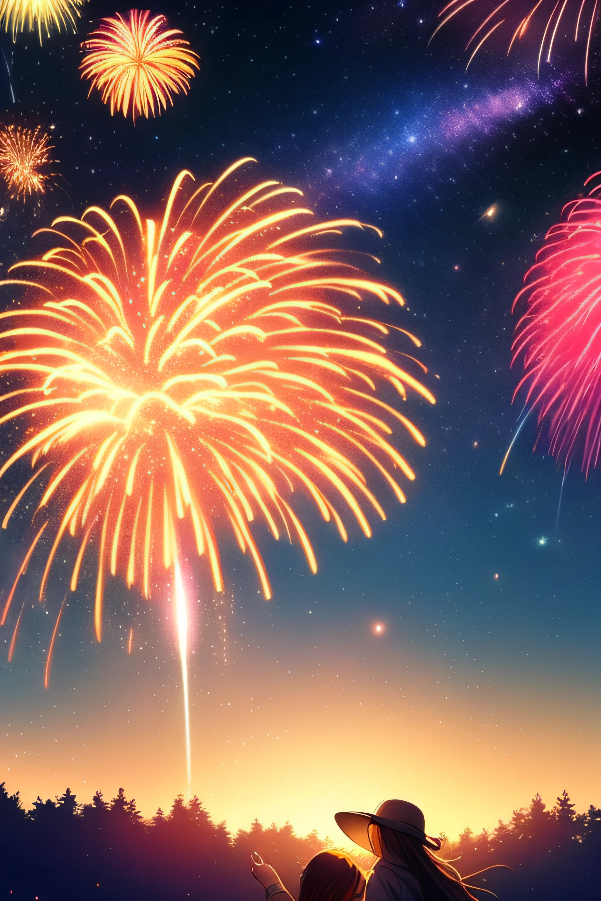 Beautiful night sky、Milky Way Galaxy、firework、Fantastical、love、lover、joy、glad