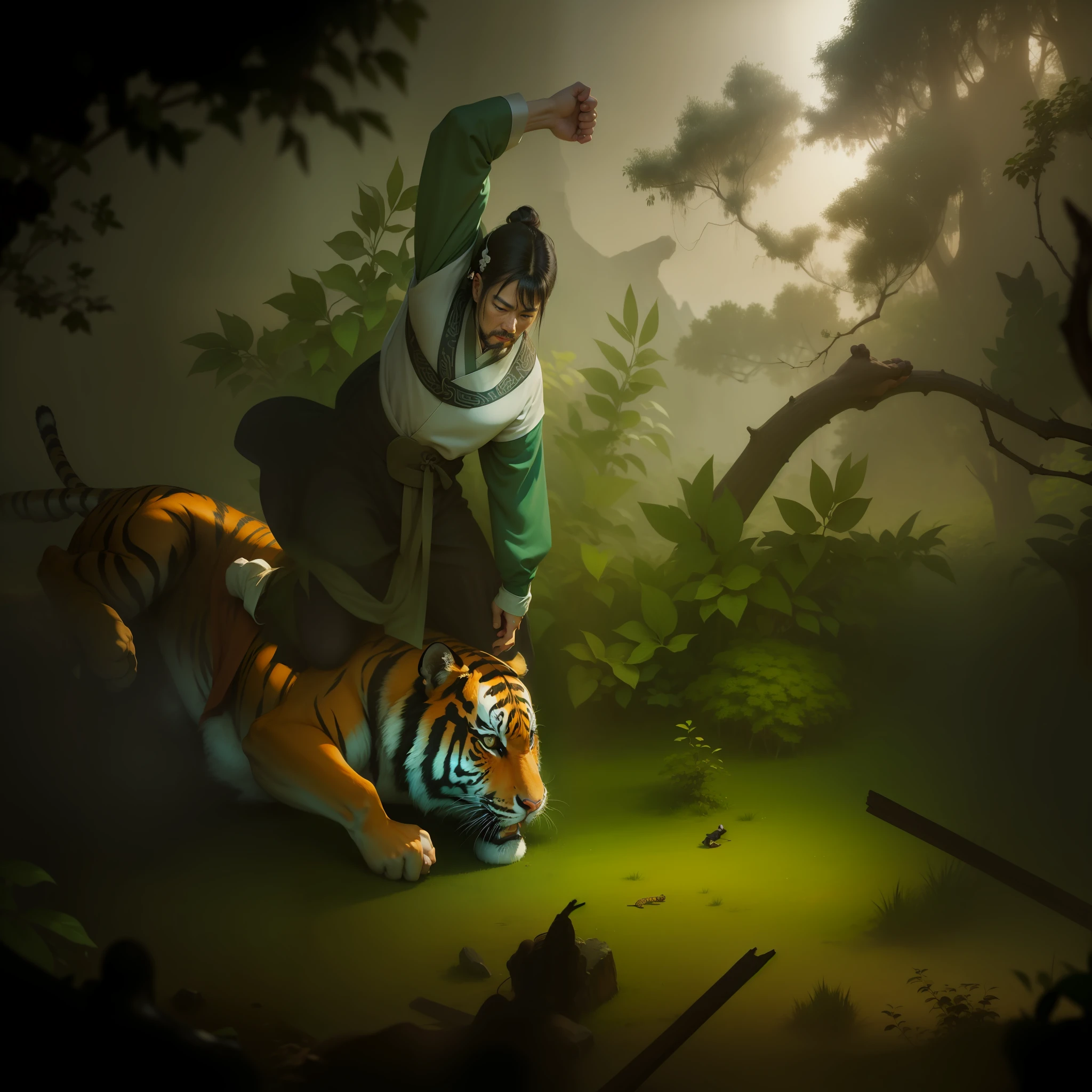 Ancient Chinese costume Chinese man punches tiger