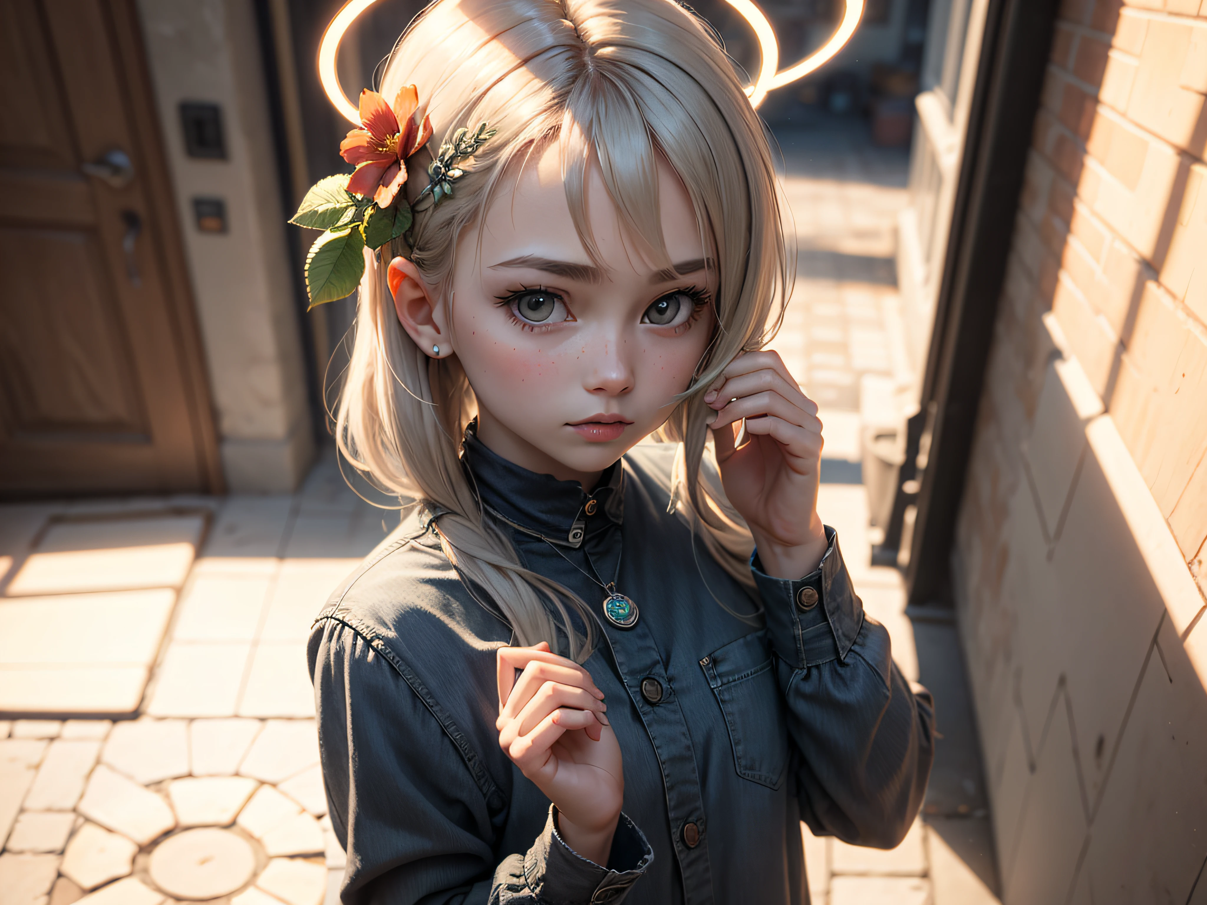 Striped hair, Halo, hair tie, hair flower, clover hair ornament, first person view, move chart, 360 view --auto
