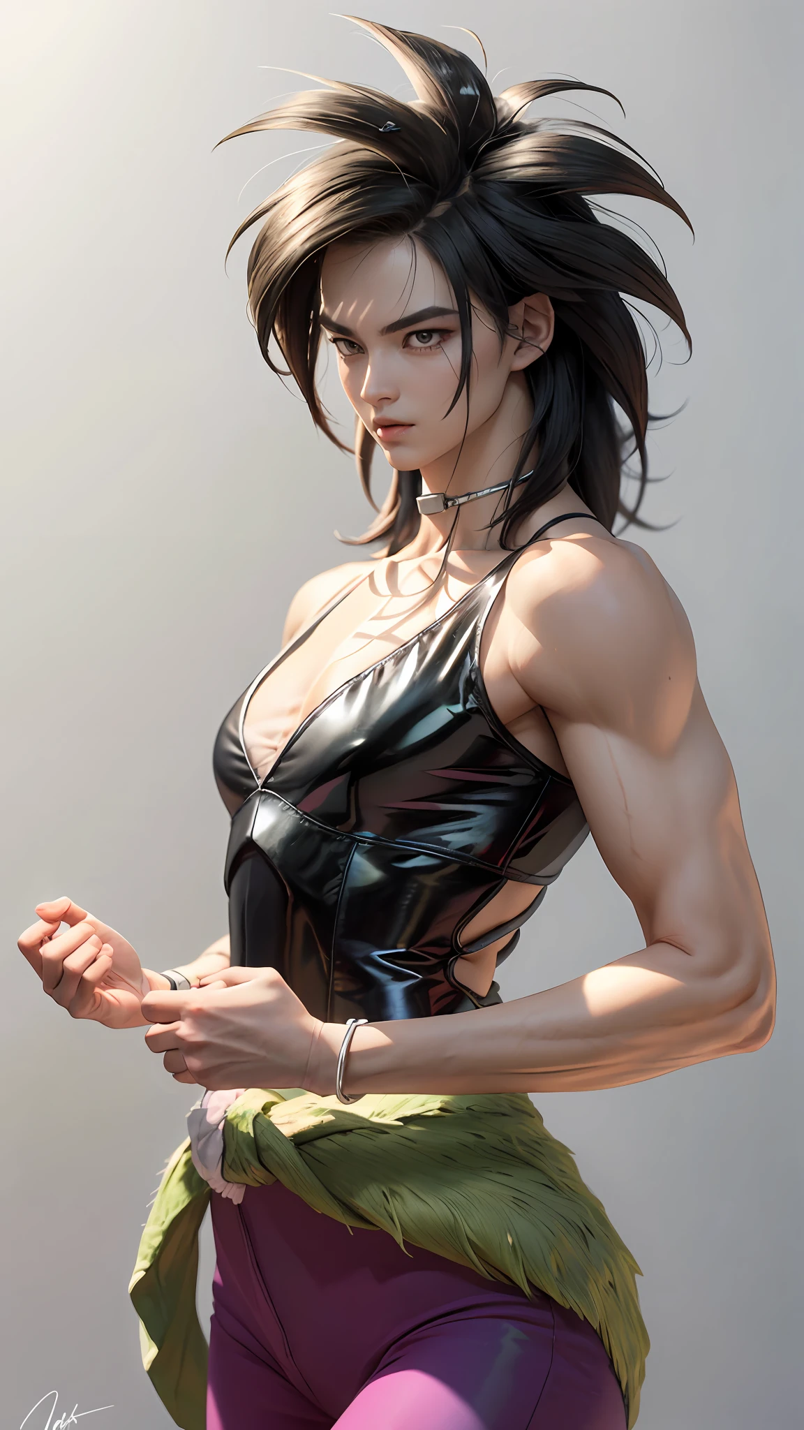 Broly from Dragon Ball Super, 1boy, closed mouth, male focus, muscular, muscular male, standing alone on Namek, sash, serious, solo, spiked hair, ultra instinct, ((masterpiece)), erotic, sexy male Waifu, photorealistic anime realism trending on civitai perfect composition perfect render innovative design dynamic angle perfect pose perfect body perfect face perfect hands perfect fingers perfect, signature Broly outfit, Dragon Ball style environment, realistic background, detailed background detailed outfit perfect nails, highest resolution
