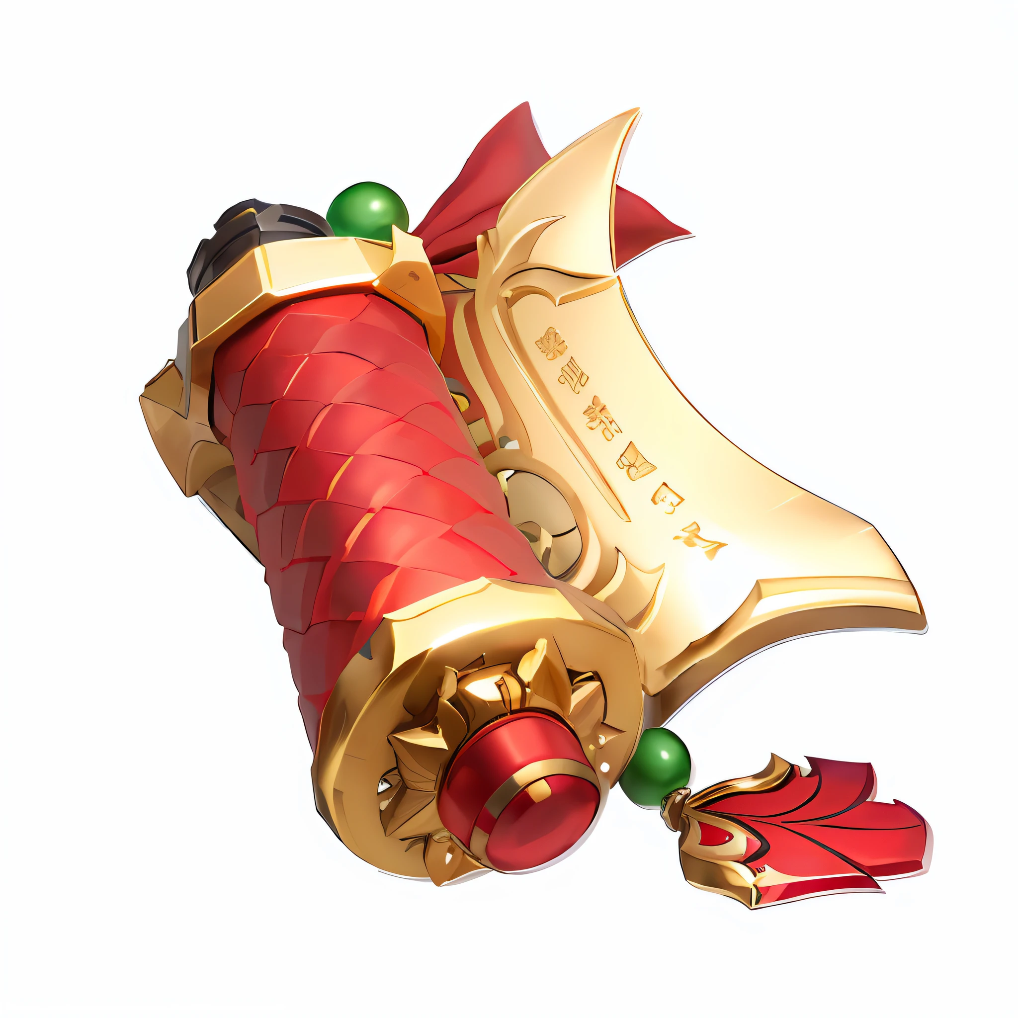 There is a red and gold Christmas scroll,It has green and red ribbons on it, rpg item render, warcraft blizzard weapon art, Onmyoji detailed art, war blade weapon, hammer weapon, zhongli from genshin impact, hearthstone weapon art, 《genshinimpact》in the clear, weapon design, fantasy weapon, rpg game item, onmyoji, colorful hilt, arma,(The Masterpiece,Top quality,best qulity,officlal art,The beauty of beauty:1.2),(8k,best qulity,The Masterpiece:1.2),(((white Background,)))
(Item scrolls),fantastical,There is a reel in the shape of a green sphere,(fot tail),