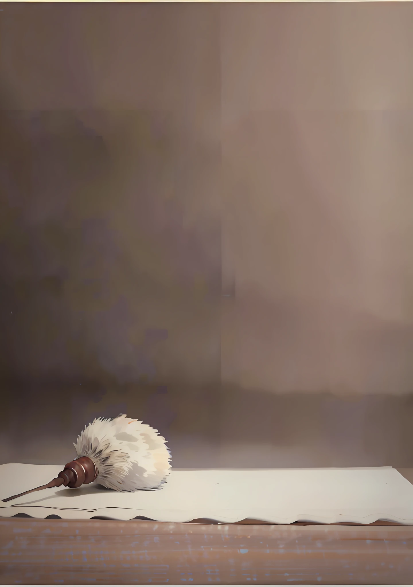 On a table, there's a piece of rice paper, There is a brush next to it , There are four words written on the paper: Mother Health
