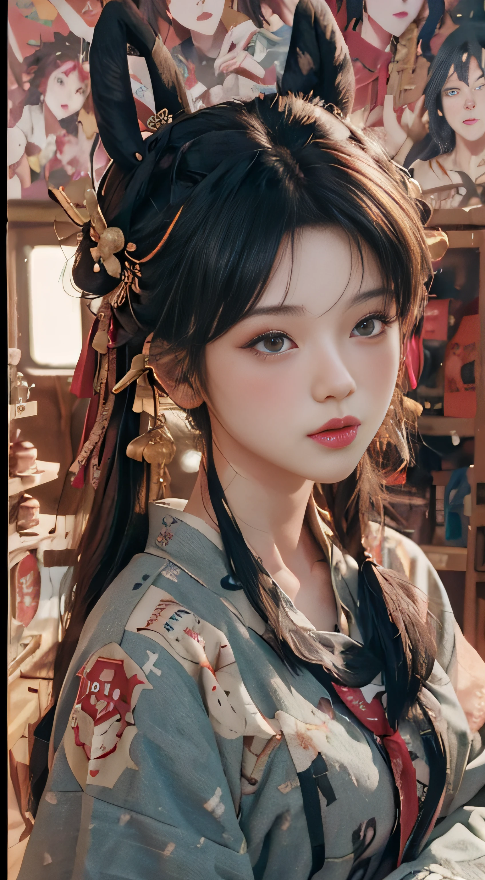 Newspaper style, Guviz, magazine collage style, electronic girl, E-girl, trends on CGSTATION, Japanese streetwear, anime style mixed with Fujifilm, inspired by Zheng Yanjun, realistic !!!!! artistic style,