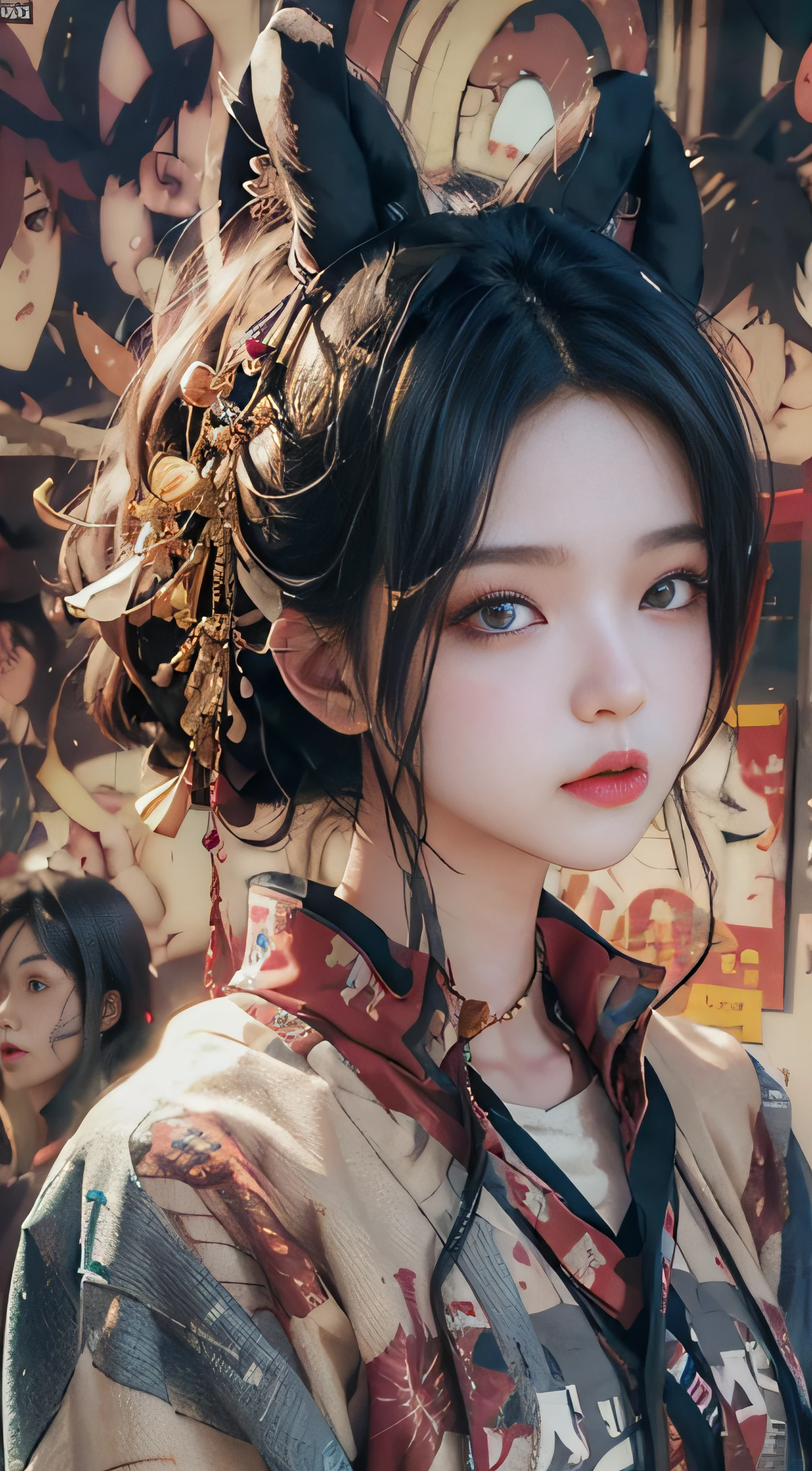 Newspaper style, Guviz, magazine collage style, electronic girl, E-girl, trends on CGSTATION, Japanese streetwear, anime style mixed with Fujifilm, inspired by Zheng Yanjun, realistic !!!!! artistic style,