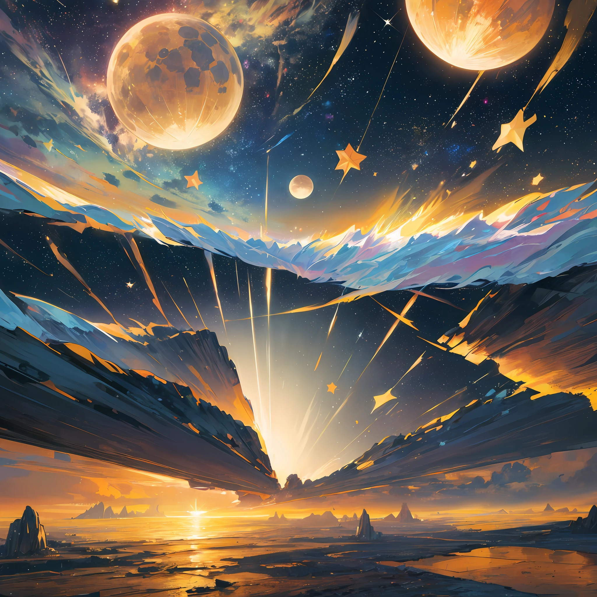 ridiculous resolution, high resolution, (masterpiece:1.4), super detailed, sparkle star landscape, from the earth looking out others planets in solar system