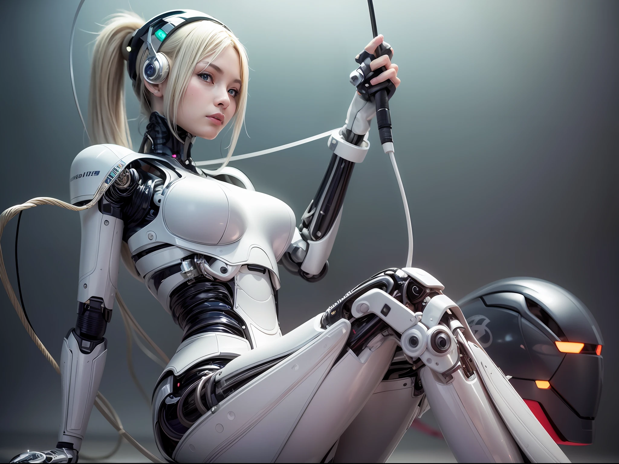 complex 3d render ultra detailed of a beautiful porcelain profile woman android face, cyborg, robotic parts, 150 mm, beautiful studio soft light, rim light, vibrant details, luxurious cyberpunk, lace, hyperrealistic, anatomical, facial muscles, cable electric wires, microchip, elegant, beautiful background, octane render, H. R. Giger style, 8k, best quality, masterpiece, illustration, an extremely delicate and beautiful, extremely detailed ,CG ,unity ,wallpaper, (realistic, photo-realistic:1.37),Amazing, finely detail, masterpiece,best quality,official art, extremely detailed CG unity 8k wallpaper, absurdres, incredibly absurdres, , robot, silver halmet, full body, sitting
