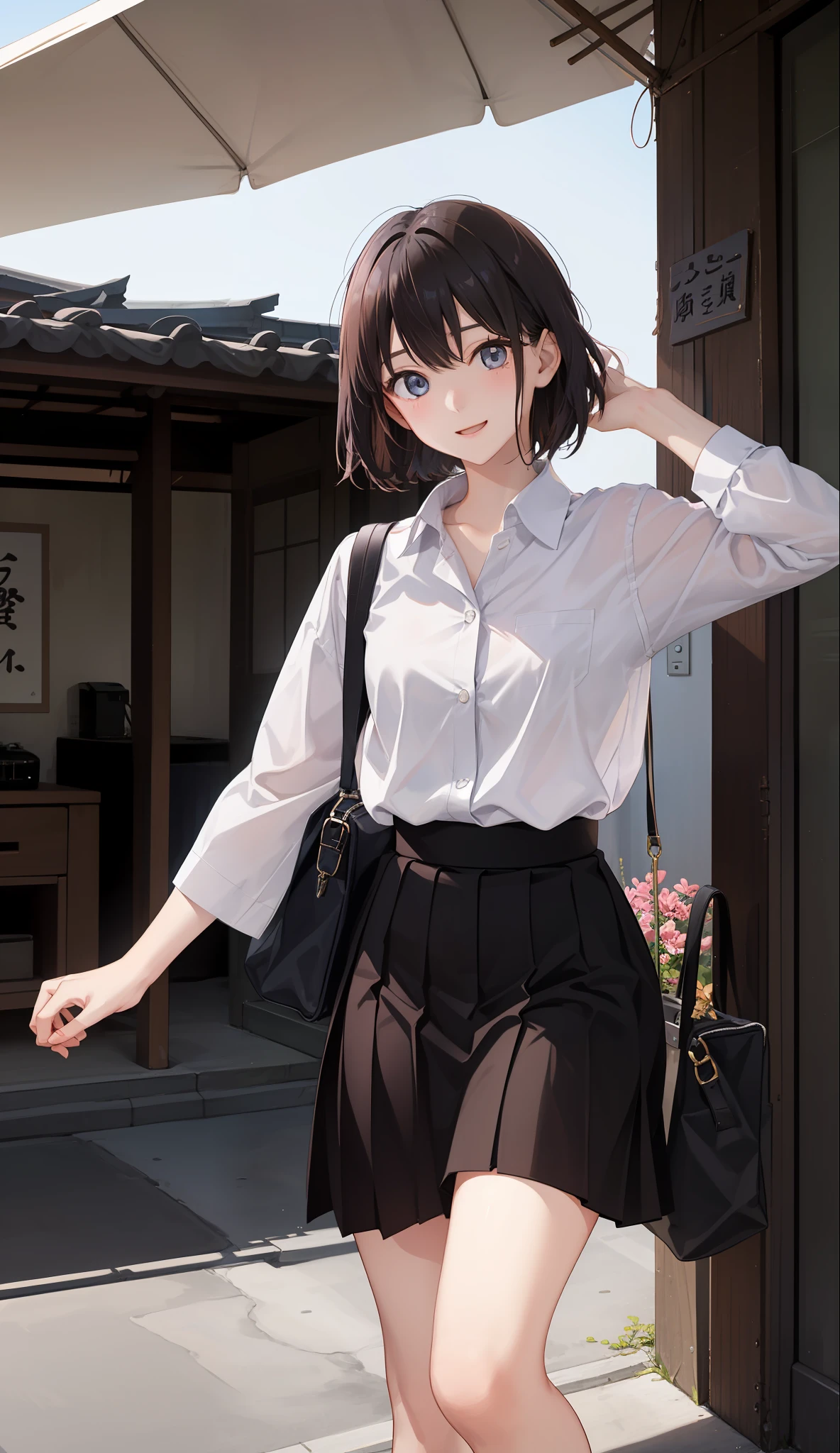 １The girls、shirts、preated skirt、yearsold、Bob Hair Style、Sorrisos、delightful!、Japanese people、enmaided、Chromo-white skin、Beautiful eyes、（small tits）、