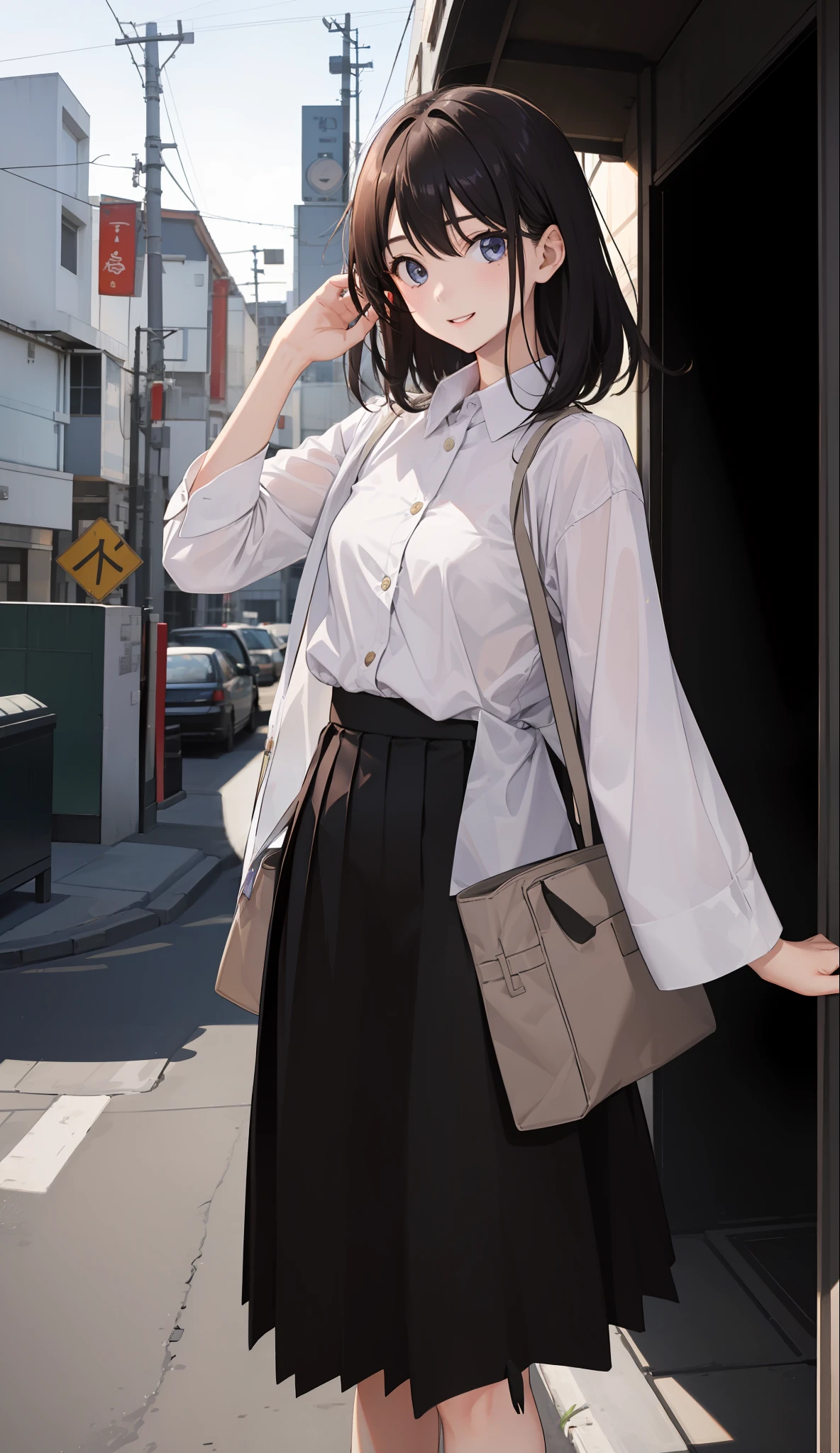 1The girls、shirts、preated skirt、17yearsold、Bob Hair Style、Sorrisos、delightful!、Japanese people、enmaided、Chromo-white skin、Beautiful eyes、(small tits)、
