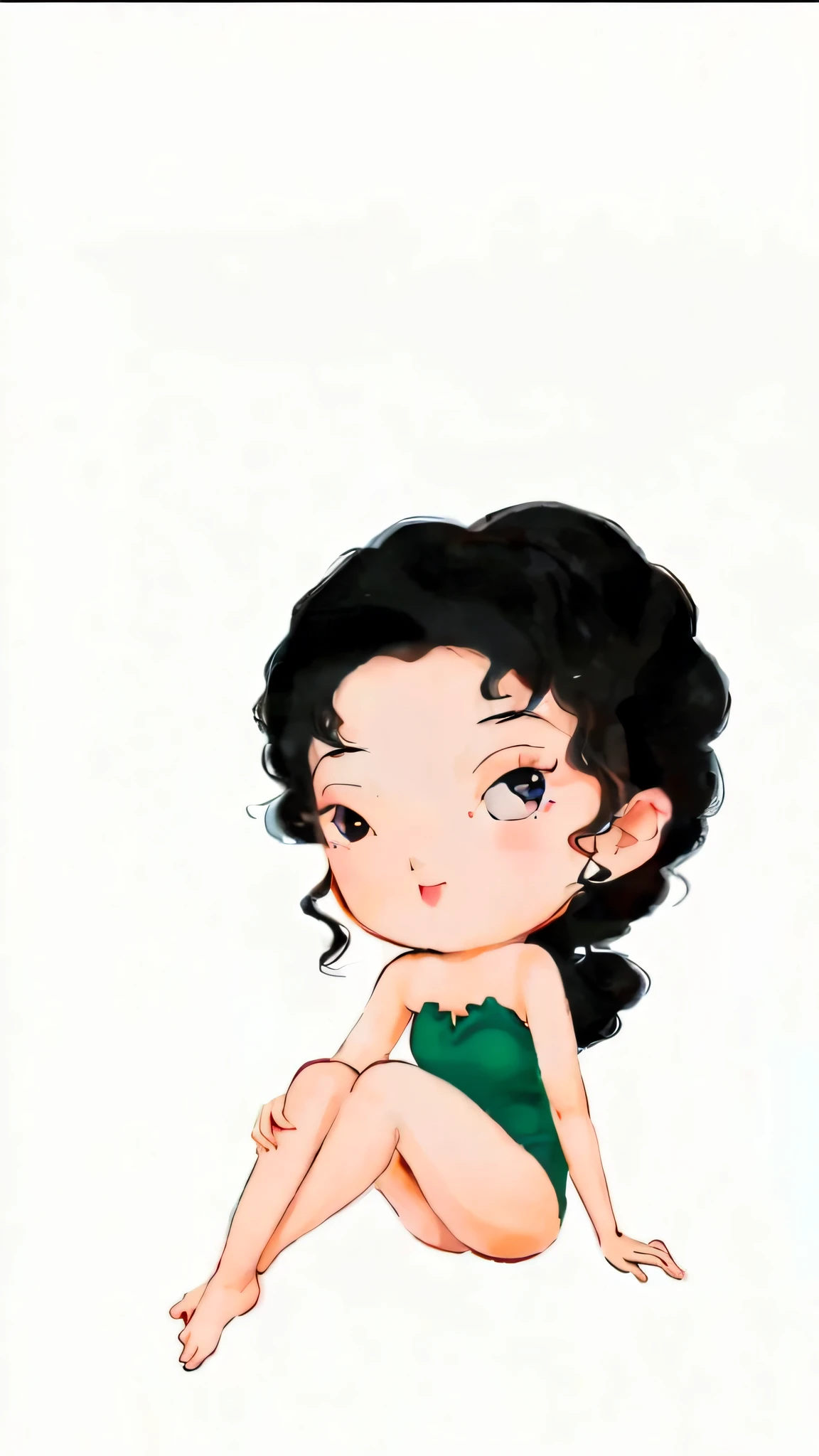 cartoon girl sitting on the ground with her legs crossed, betty boop, glamor, adorable digital art, chibi girl, author：Julian, Girl with black hair, cute artwork, inspired by Alberto Vargas, Cute girl, adorable digital painting, cute cartoon character, Chibi Art, Chibi T-Shi, kewpie, pinup, cute art style, girl pinup, digital cartoon painting art