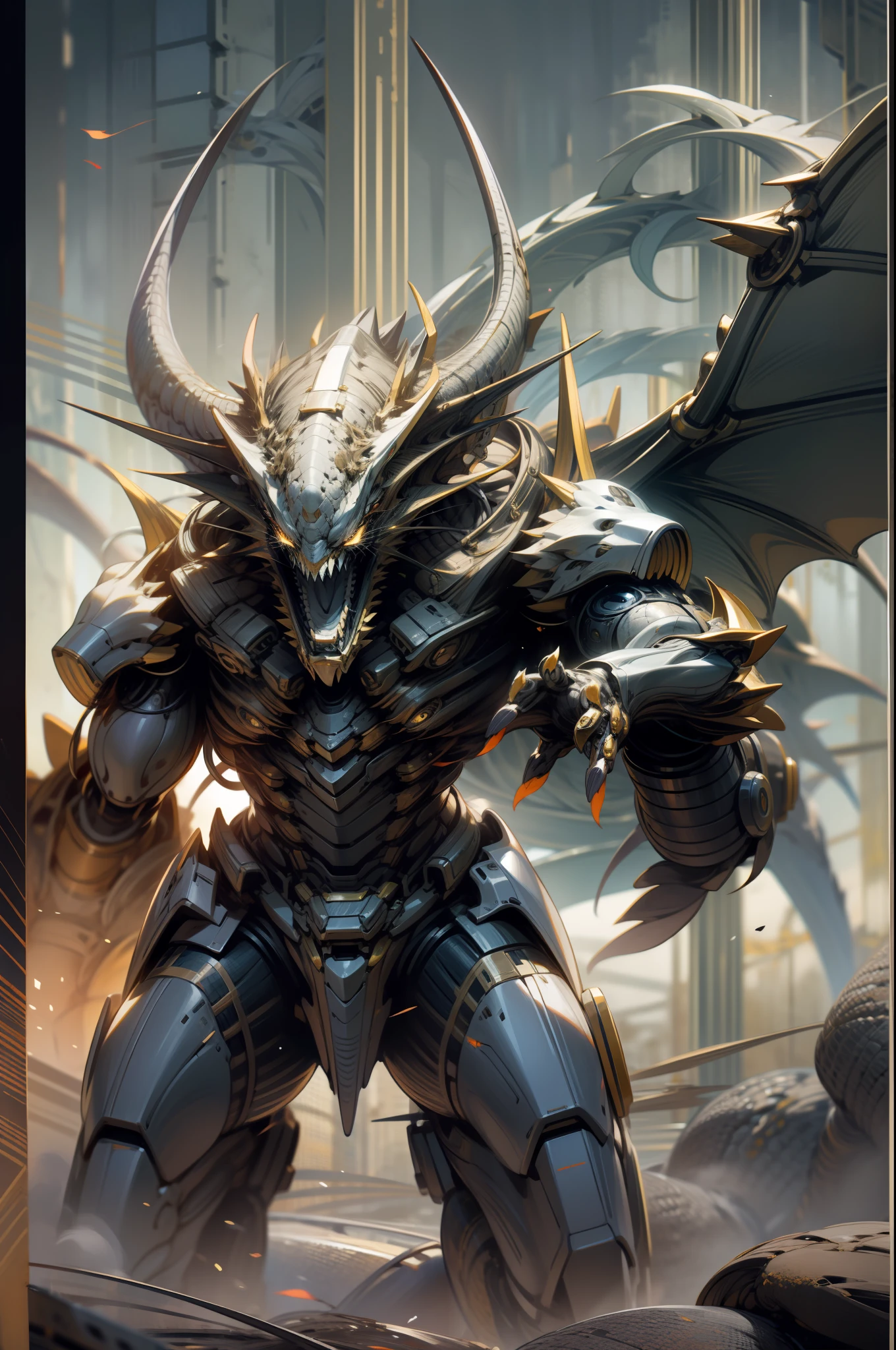 Ancient mechanical dragons,Mottled marks on the body,Full of age,ultra-clear,Masterpiece 8k