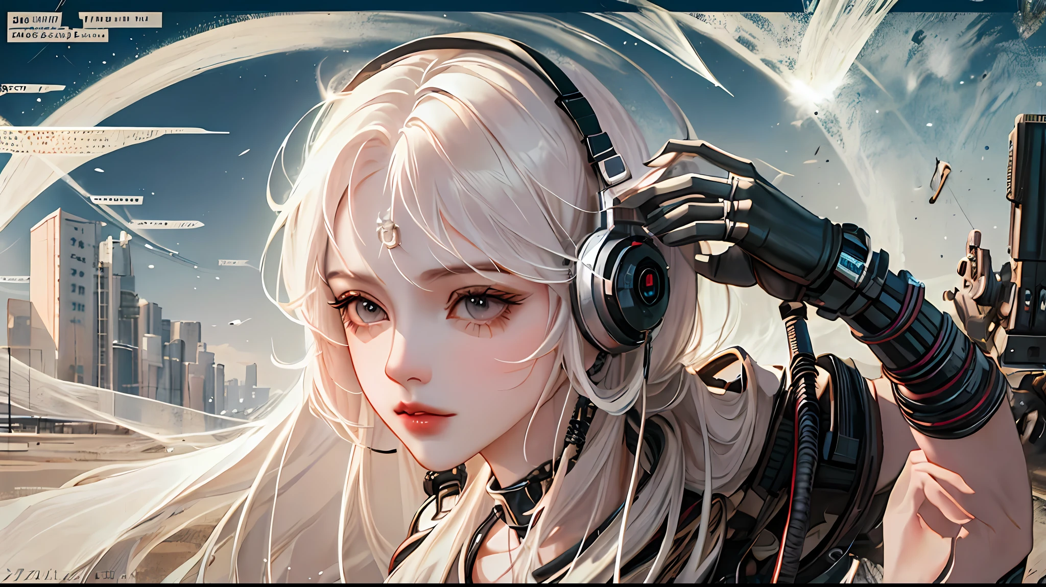(The Masterpiece,Top quality,best qulity,officlal art,Beauty and aesthetics:1.2),(1girl:1.3),Extremely detailed,rich color,Most detailed((hyper detailed)),(Highly detailed CG illustrations),((very elaborate and beautiful),(from the side),cinema light,((1 mechanical girl)),Single person,full - body,(Machine-made joints:1.2),((machanical limbs)),(blood vessel connected to tube), (Mechanical vertebrae are attached to the back),((The mechanical cervical vertebrae are attached to the neck)),(Sit),Expressionlessly,(Wires and cables are attached to the neck:1.2),(Wires and cables on the head:1.2)(Character focus),Science fiction,White background,(sangue:1.5)I parasitized to become an AI robot