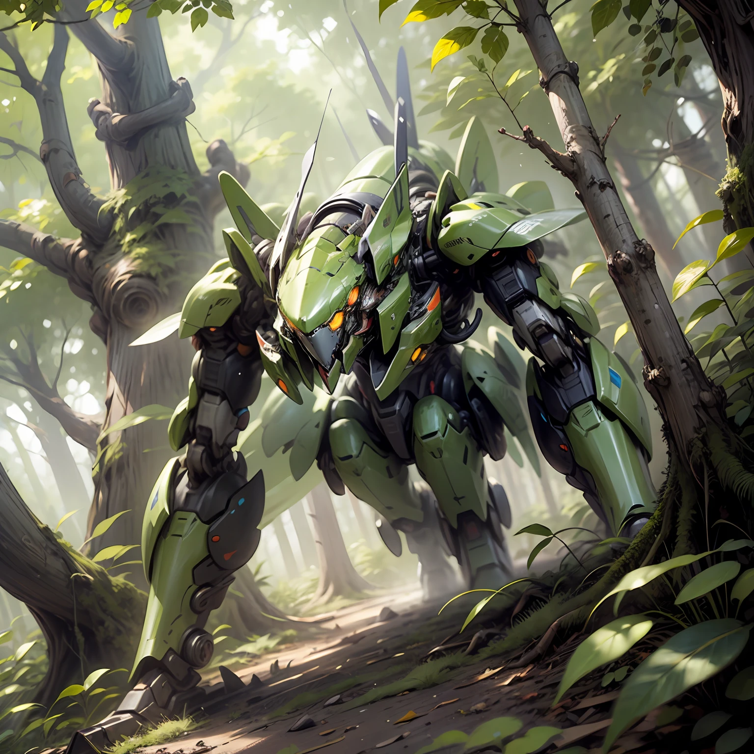 4 legged mecha mantis in tree ready to ambush