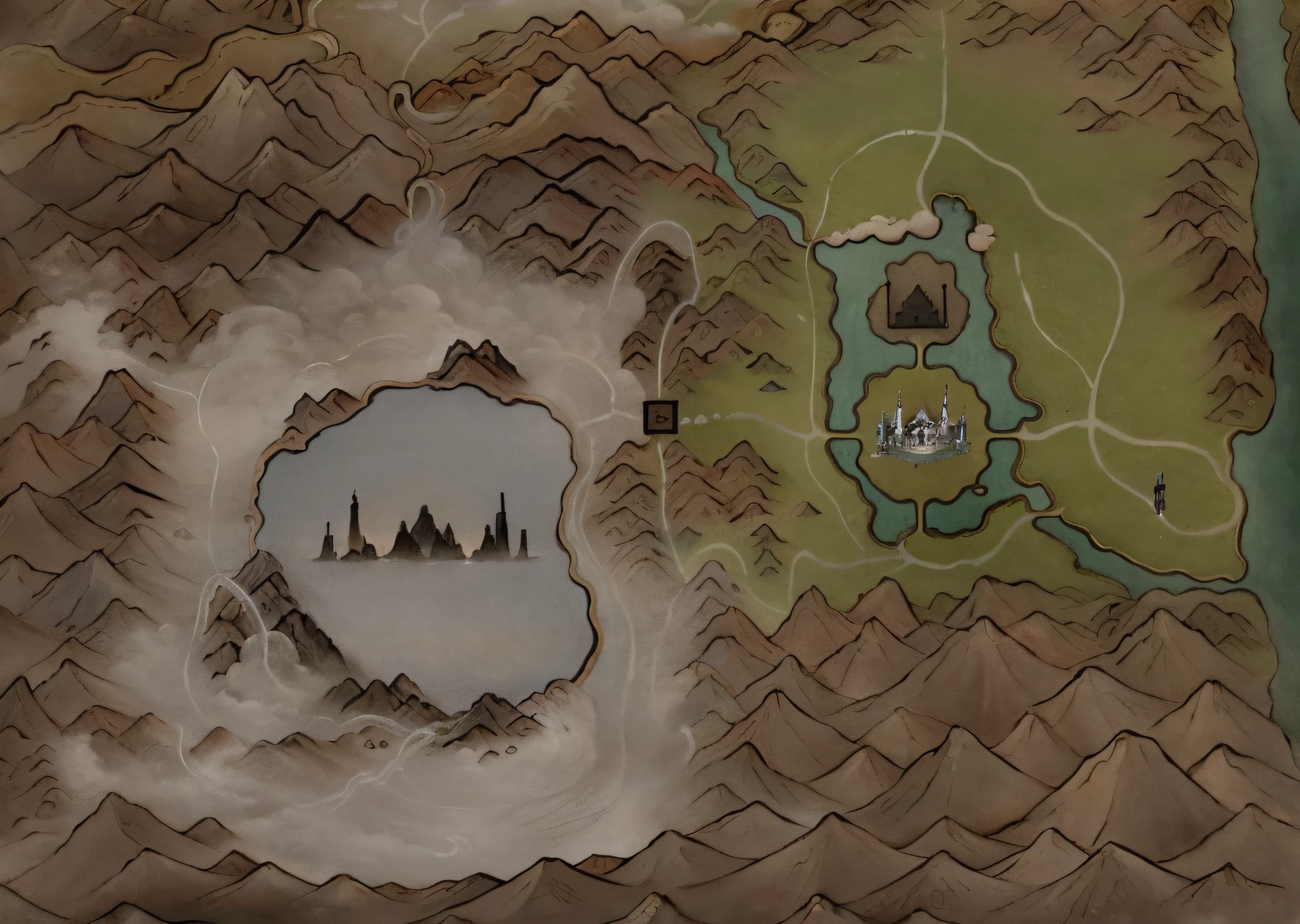 (map), a map of rpg game, detailed, mountains, rivers, auspicious clouds, masterpieces, holding, super detail, epic composition, ultra HD, high quality, extremely detailed, official art, unified 8k wallpaper, Super detail, 32k -- v 6, no sunshine, straight, no squiggles