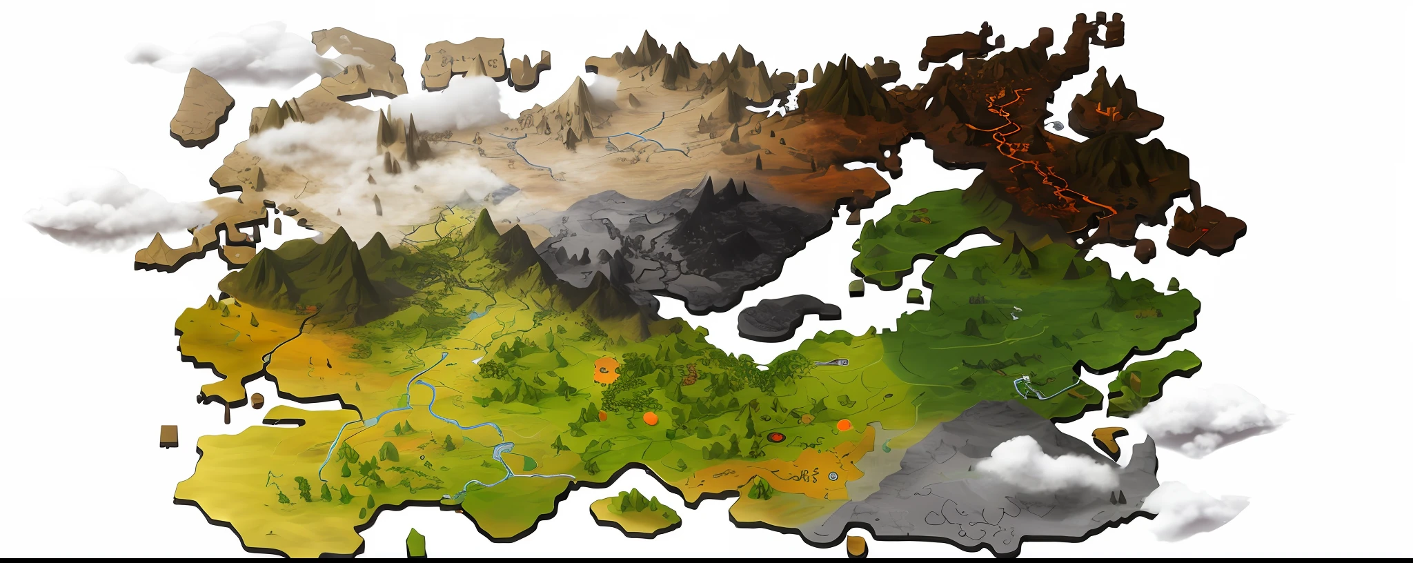 a close up of a map of a mountain with clouds, highly detailed map, game map matte painting, Game map, an isometric fantasy map, isometric map, voxel based world, ps1 game landscape, Detailed game art, steam workshop maps, based on geographical map, final fantasy vll world concept, super detailed color lowpoly art