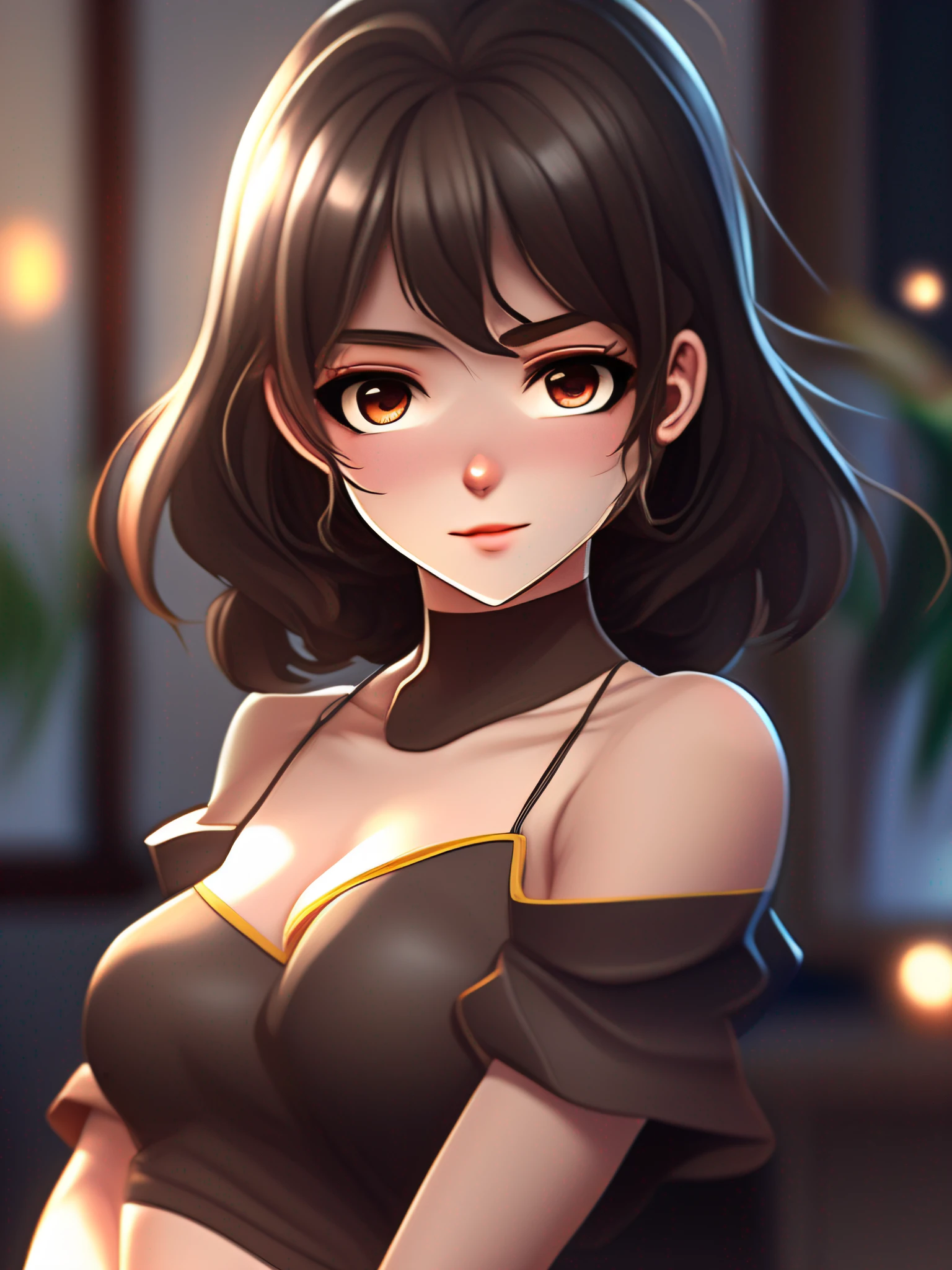 vista de cuerpo completo, art anime profesional, Young woman 16 years old, seductora profesional, dark brown hair as well as eyes, Ankha,delgada de cuerpo perfecto, simetrical face, ropa ajustada , transparente, pose sexual, 8k, Detalles intrincados, 50mm