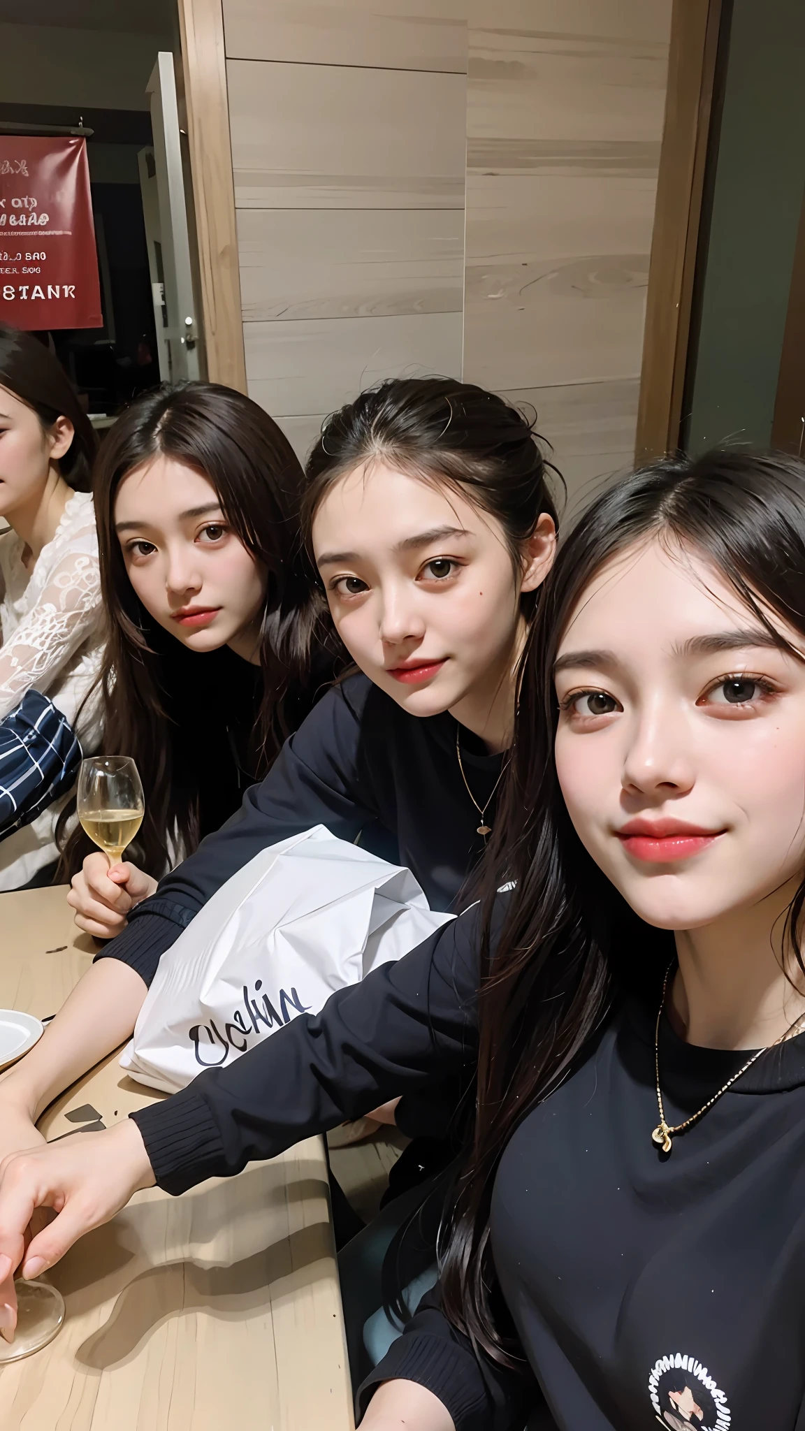 several women sitting at a table with a cake and a glass of wine, photo taken in 2 0 2 0, dang my linh, profile pic, beautiful girls, young girls, very low quality, taken in the early 2020s, taken in 2 0 2 0, cute girls, young women, profile image, very very low quality, sisters