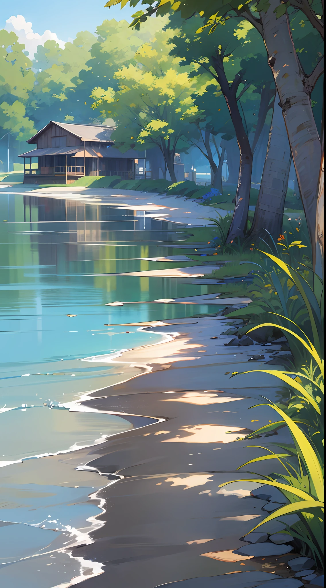 (Masterpiece, High quality, high - resolution)summer day，the water's edge，raccoon