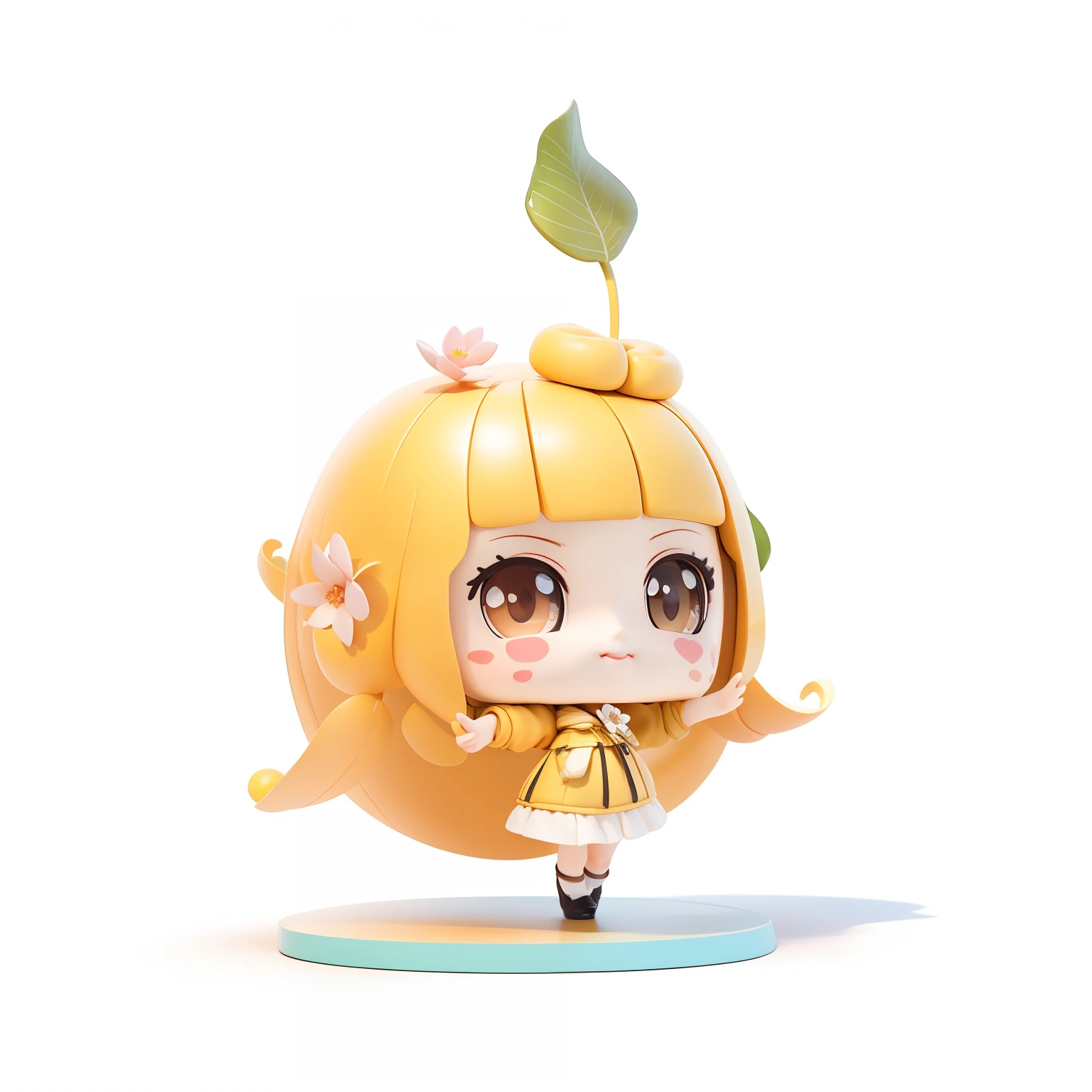 (Masterpiece),(need),(Super meticulous),(full - body:1.2),1girls,Chibi T-Shi,Cutes,Smile with,zhangzui,blooms,out door,playing guitar,Music,beret,Hold the guitar,plugsuit,Blushlush,The tree，Leaf hyper-detailed 3D rendering,:3,chemise,shorter hair,Sakuga,green headwear,Blurred,Brown-haired,Blush stickers,longsleeves,Hair bangs,Brunette hair,Pink flowers,(beautiful detailed  face),(beautiful detailed  eyes),Detailed rendering with 3D rendering techniques，Stylized representation of digital art。Render a cute 3D anime lemon，Detailed rendering with 3D rendering techniques， Stylized presentation，A cute ceramic doll and a super detailed fantasy character appear at the same time，are rendered in stylized 3D renderings，Lemon hood，Hair bangs brown，Open your mouth，The hair is inside the hood，The hair is brown，Leaves are rendered in 3D，Leaf detail 3d rendering。