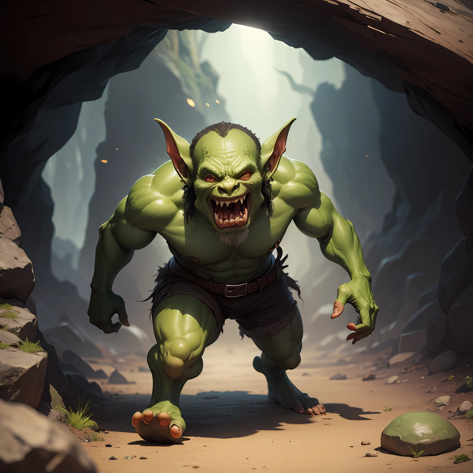 Sorcerer Goblin, Full Body, very hyper realistic.The background is a cave