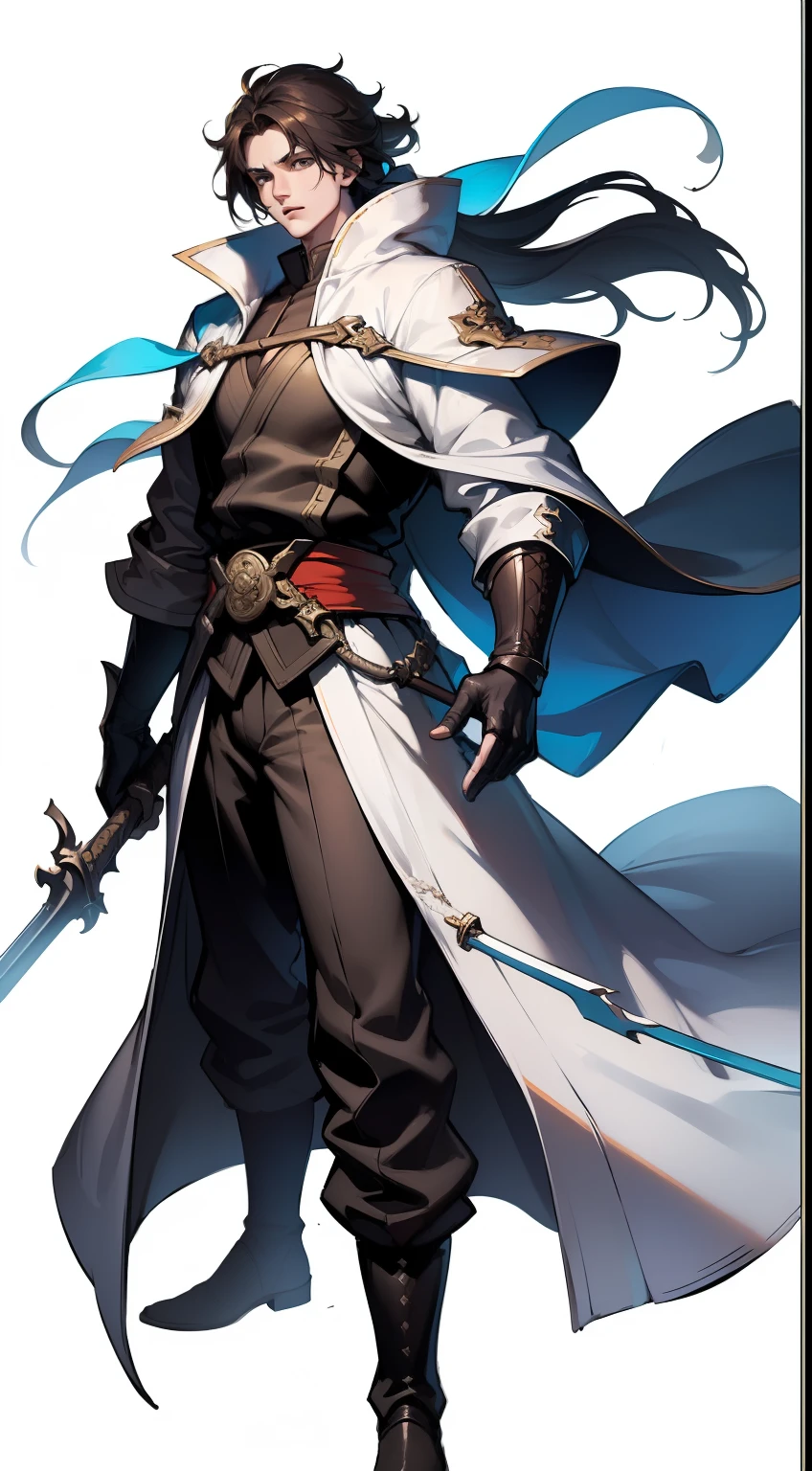1 handsome man with a sword、Icy eyes、full - body,white background,xianxia,Hanfu,Monk robes,high detaild,sketch,Denoising,Cinematic grade,white background,Ultra-high resolution,best shadow,Sharp focus,The Masterpiece,(Very detailed CG unified 8k wallpaper)