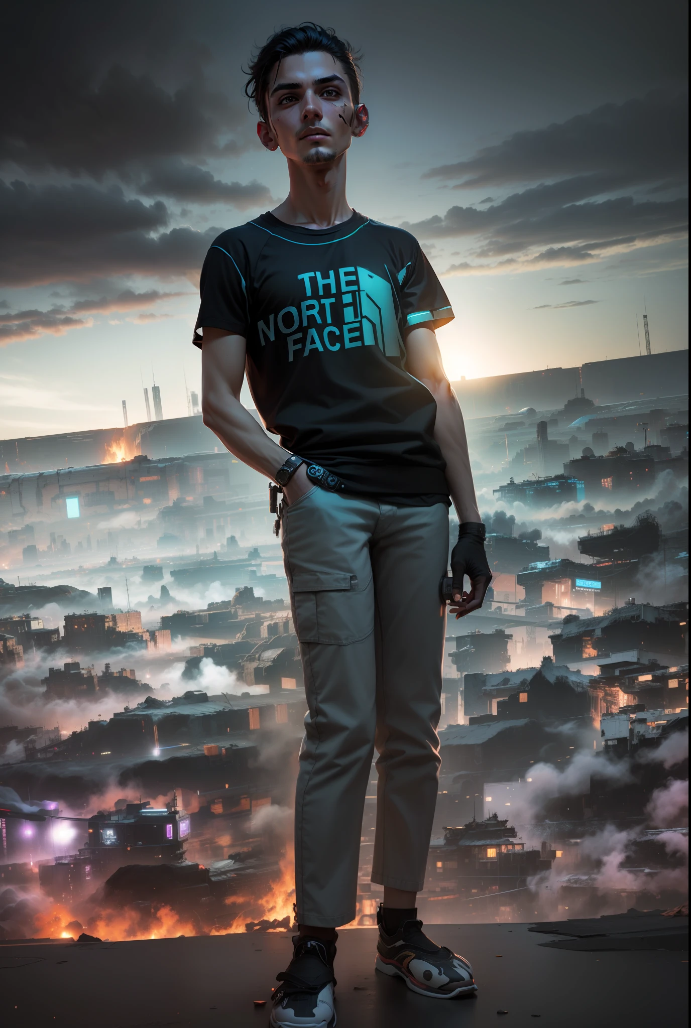 Change background, cyberpunk, handsome face ultra realistic