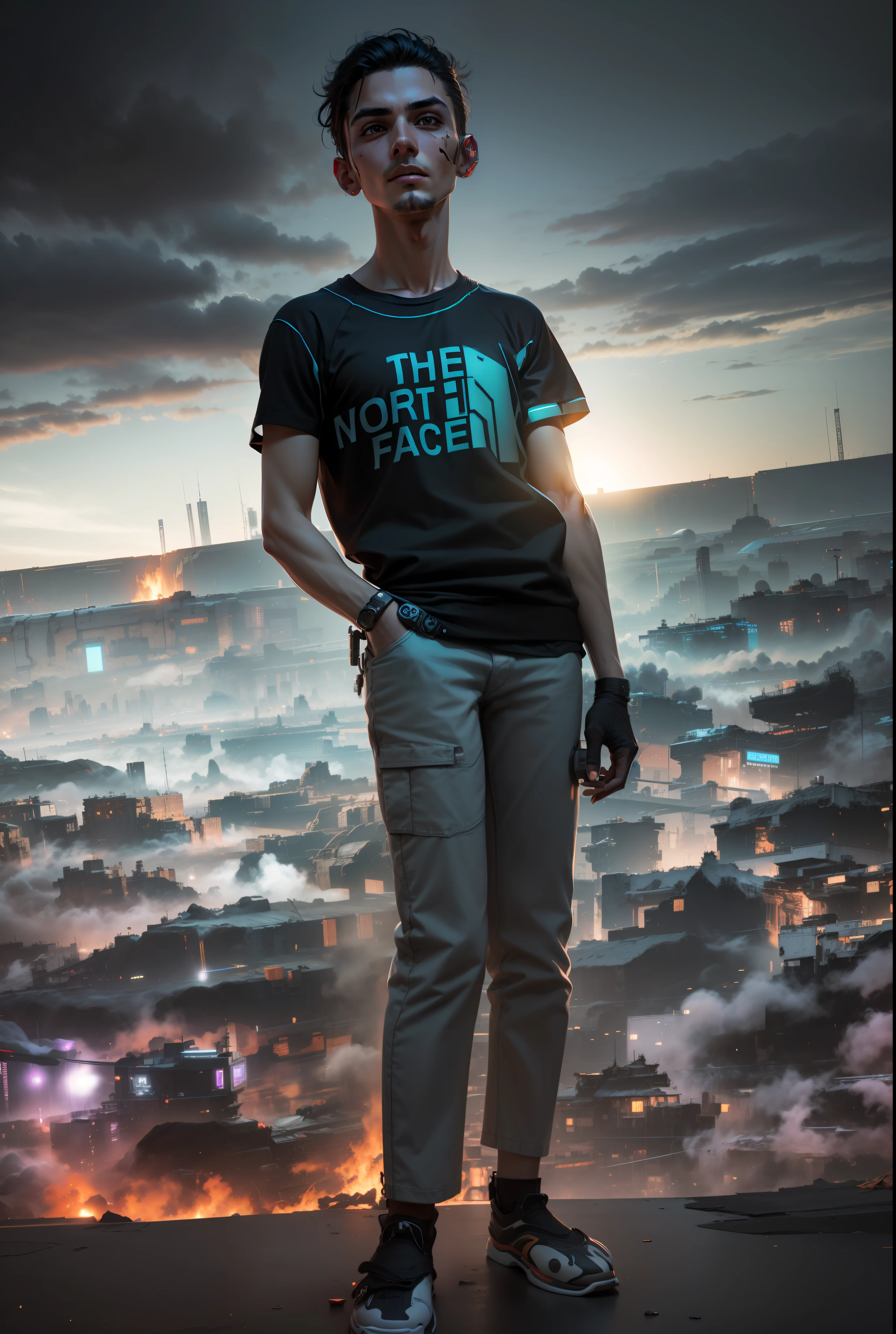 Change background, cyberpunk, handsome face ultra realistic