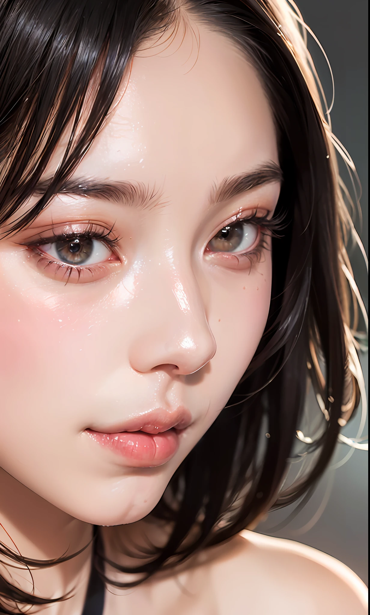 (8k, RAW photo, photorealistic: 1.25), (lip gloss, eyelashes, shiny face, shiny skin, best quality, ultra-high resolution, depth of field, chromatic aberration, caustics, wide range of lighting, Natural shading, Kpop idol) looking at the viewer with a calm and goddess-like happiness,