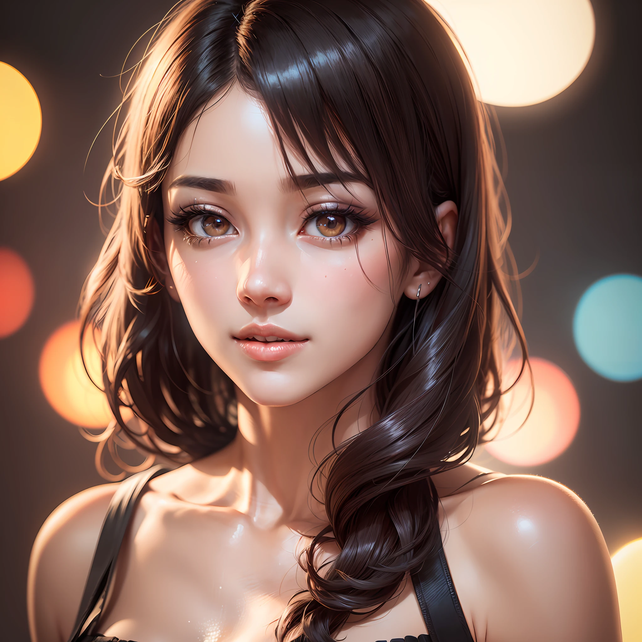 (8k, RAW photo, photorealistic: 1.25), (lip gloss, eyelashes, shiny face, shiny skin, best quality, ultra-high resolution, depth of field, chromatic aberration, caustics, wide range of lighting, Natural shading, Kpop idol) looking at the viewer with a calm and goddess-like happiness, --auto