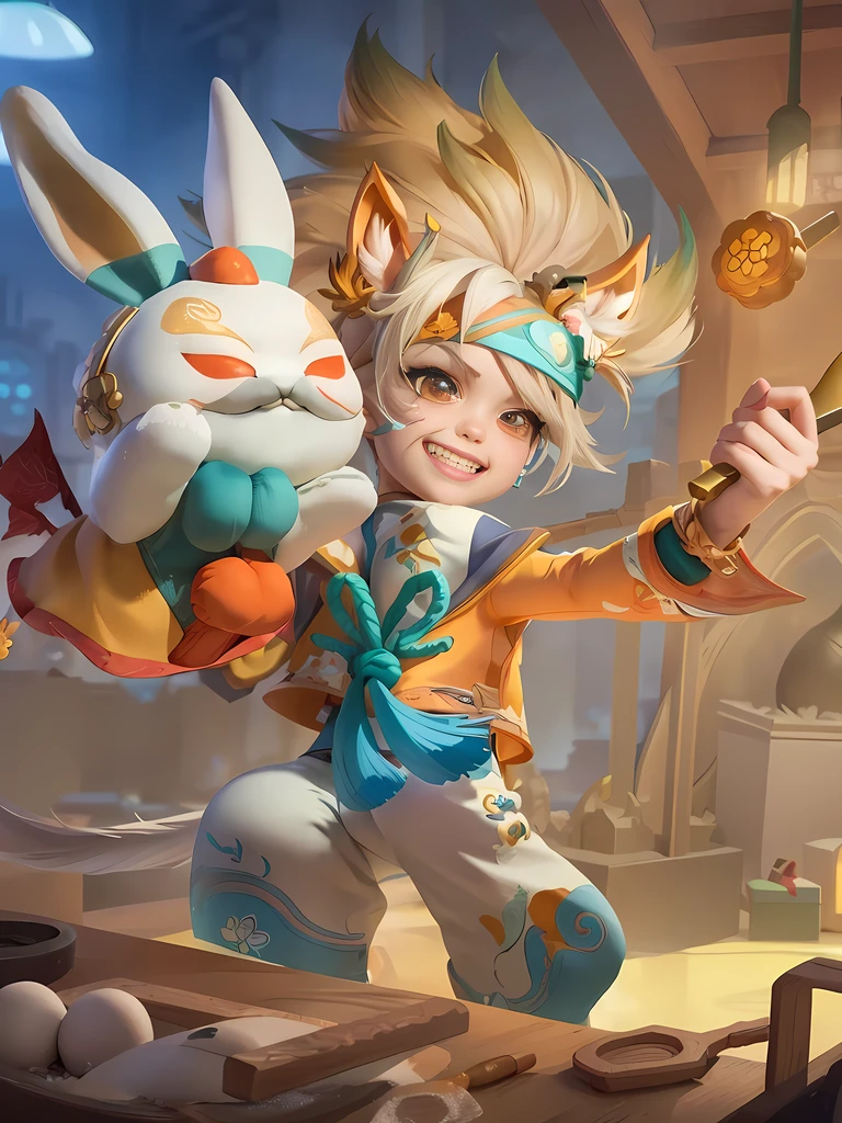 a close up of a person holding a rabbit and a sword, Official Splash Art, iconic character splash art, character splash art, inspired by Pu Hua, Inspired by Huang Shen, heise jinyao, splash art anime loli, jazza and rossdraws, zenra taliyah, Ruan Jia and Artgerm, zhongli from genshin impact