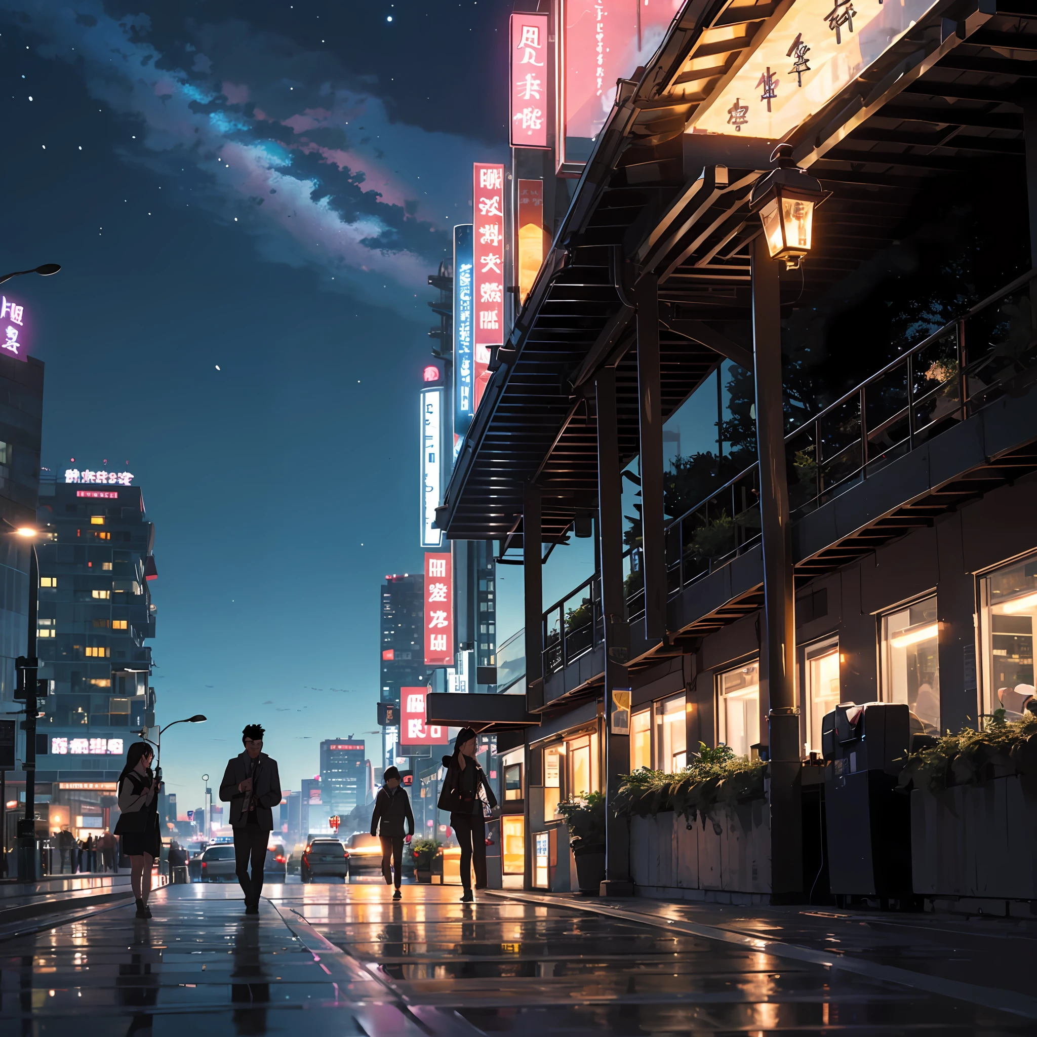 night  sky，Xinghai，the girl，The city，backdrop，lamplight，Charming。 --auto