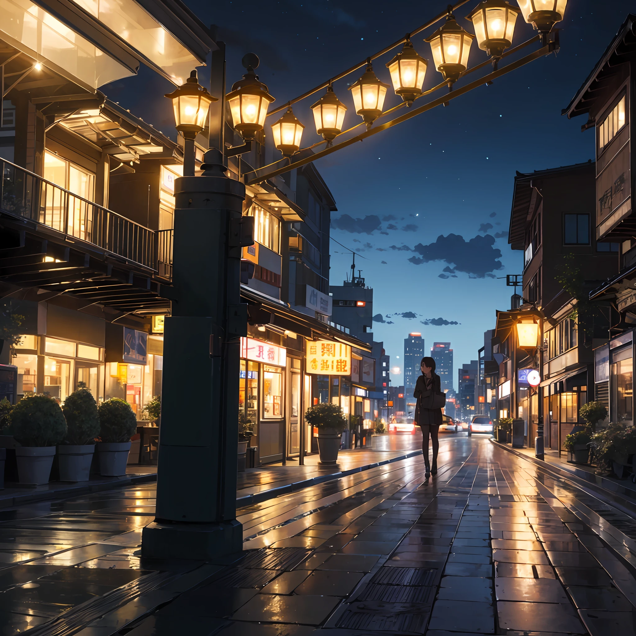 night  sky，Xinghai，the girl，The city，backdrop，lamplight，Charming。 --auto