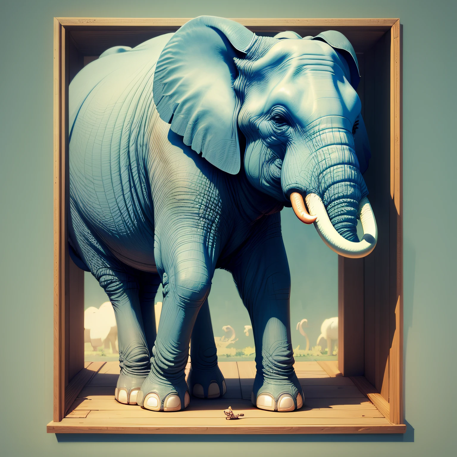 Elefante volando por encima de una pradera verde y cielo azul --auto