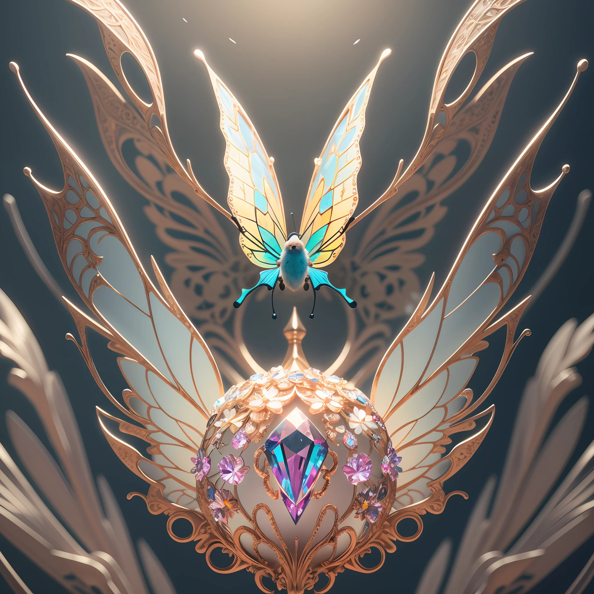 Crystal butterfly, white background, single background (illustration: 1.0), epic composition, natural lighting, HD details, masterpiece, best quality, (very detailed CG unified 8k wallpaper)
