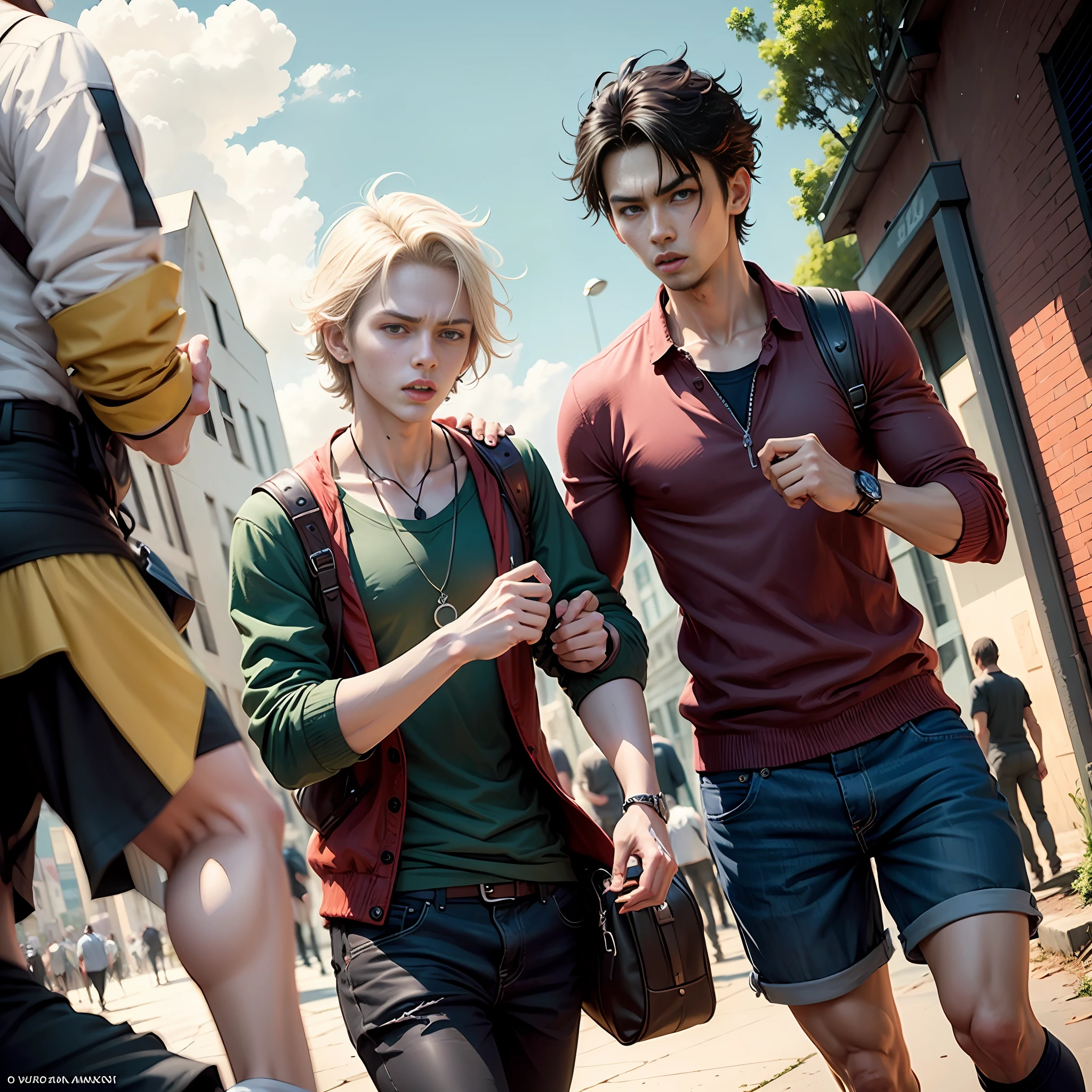 schools，Anime boys，A group of people fighting zombies