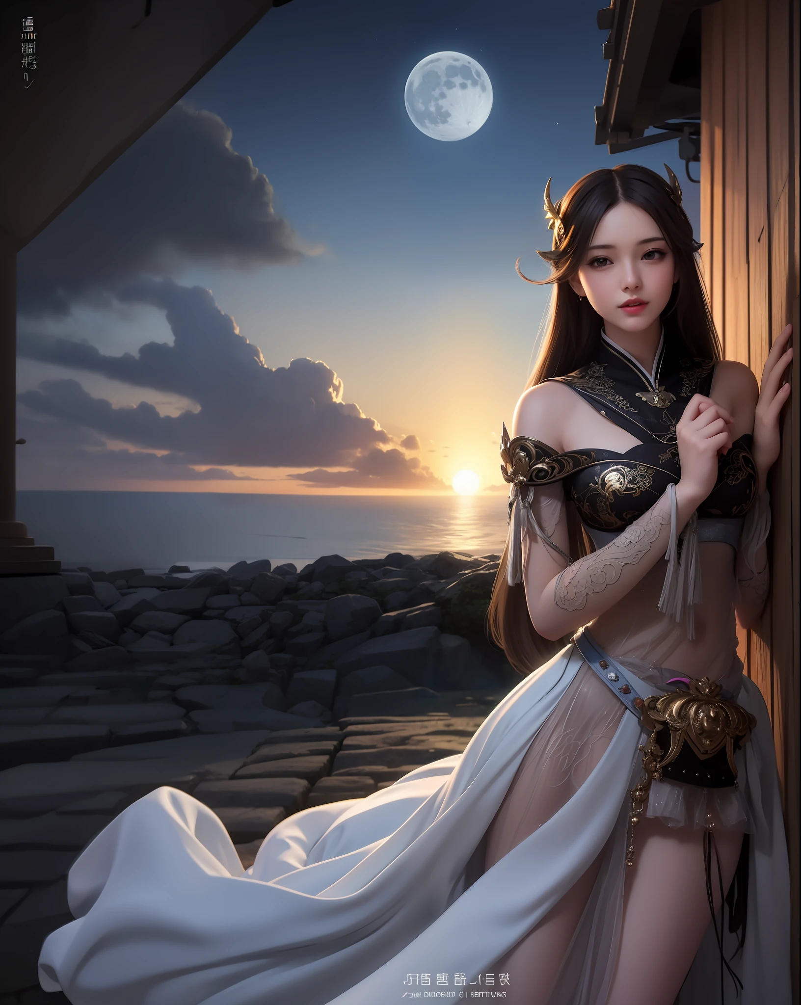 (8k, RAW photo:1.2), best quality, ultra high res,dramatic angle,(fluttered detailed color splashs), (illustration),(((1 girl))),(long hair),(rain:0.9), (头饰:1.4),少女身边有一座古宫,汉服,(重点),彩色水墨画,(泼彩),泼彩,(((colorful))),(素描:0.8) , Masterpiece, best quality, beautiful painted, highly detailed,(denoising:0.6),[splash ink],((ink refraction)), (beautiful detailed sky),moon,highly,detaild,(masterpiece, best quality, extremely detailed） CG unity 8k壁纸，杰作，最好的质量，超详细），（石蒜），