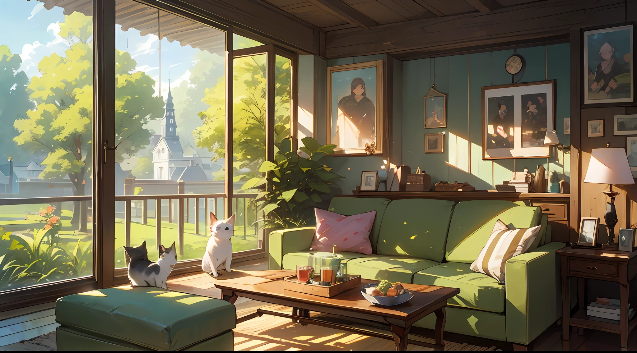 The healing cute style of natural scenery, the cute animal image with thin-rimmed metal-framed glasses, the warm and bright sunny atmosphere in the background, and the beautiful scene of leisure.
