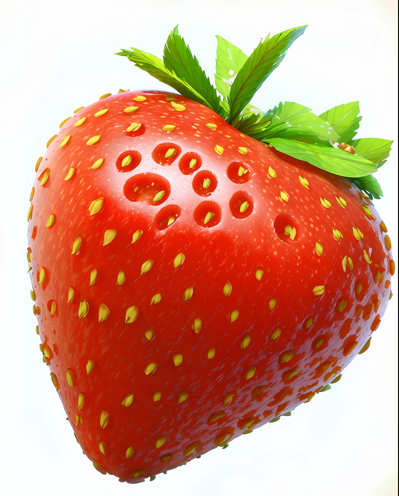 Close-up of strawberries，There is a leaf on it,  fruit，item，icons，estilo dos desenhos animados，Pixar cinematic style，Best material，Best results，Best resolution