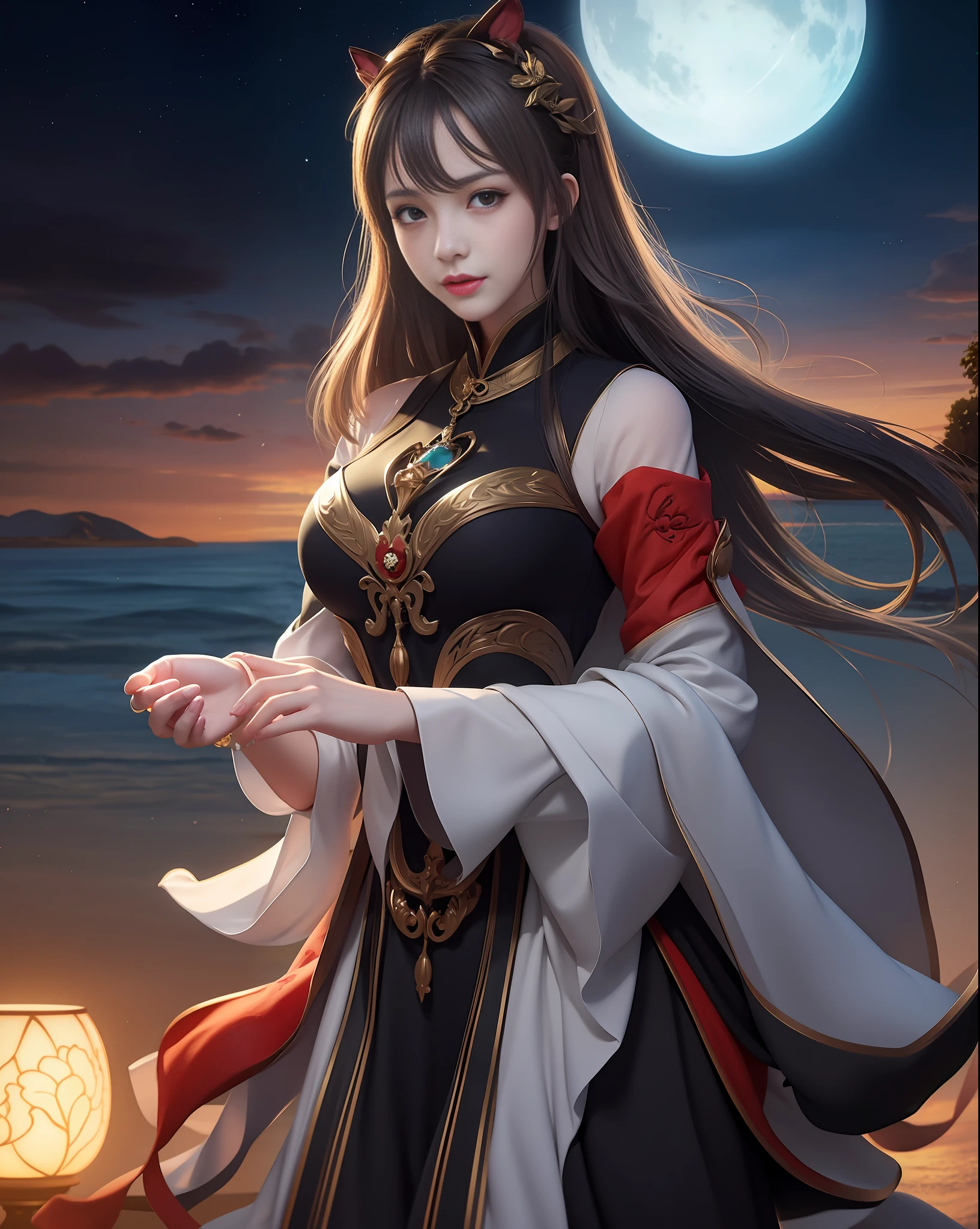 (8k, RAW photo:1.2), best quality, ultra high res,dramatic angle,(fluttered detailed color splashs), (illustration),(((1 girl))),(long hair),(rain:0.9), (头饰:1.4),少女身边有一座古宫,汉服,(重点),彩色水墨画,(泼彩),泼彩,(((colorful))),(素描:0.8) , Masterpiece, best quality, beautiful painted, highly detailed,(denoising:0.6),[splash ink],((ink refraction)), (beautiful detailed sky),moon,highly,detaild,(masterpiece, best quality, extremely detailed） CG unity 8k壁纸，杰作，最好的质量，超详细），（石蒜），