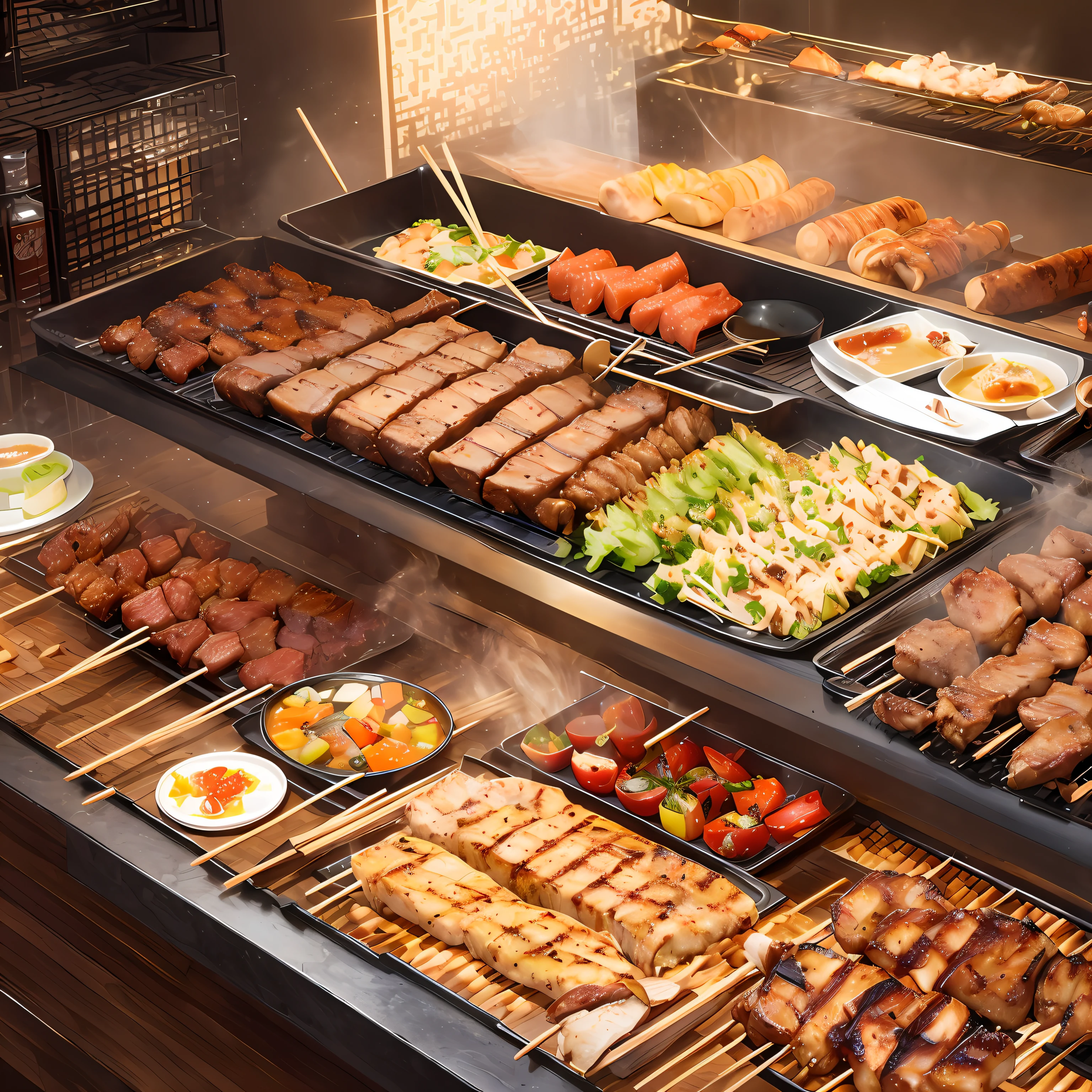 Skewer BBQ realistic,highdetailed,Complex,Clear focus,8 --auto