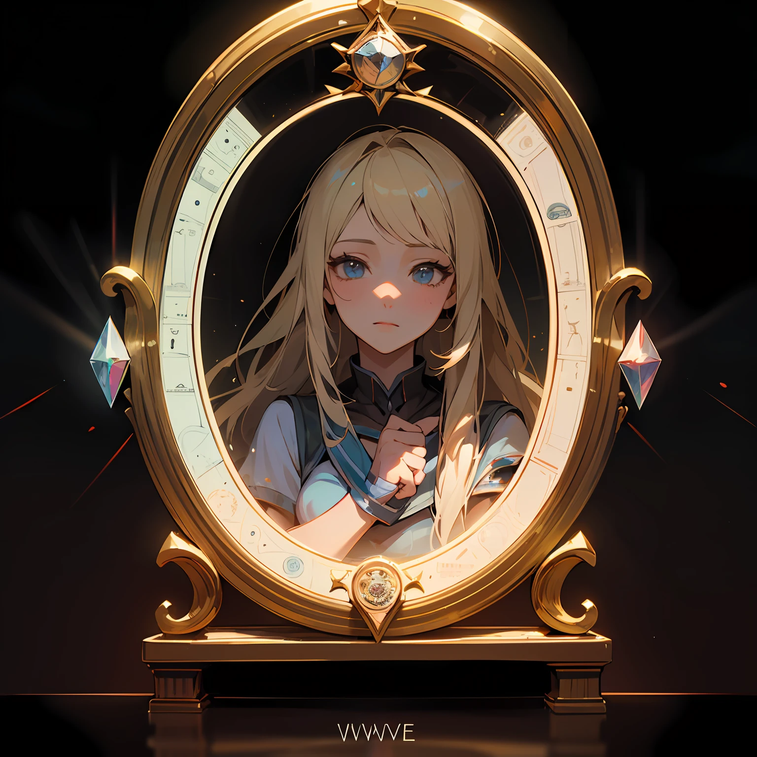 The girl in the mirror,crystal maiden,ascii art, glowwave girl portrait,tarot cards --auto