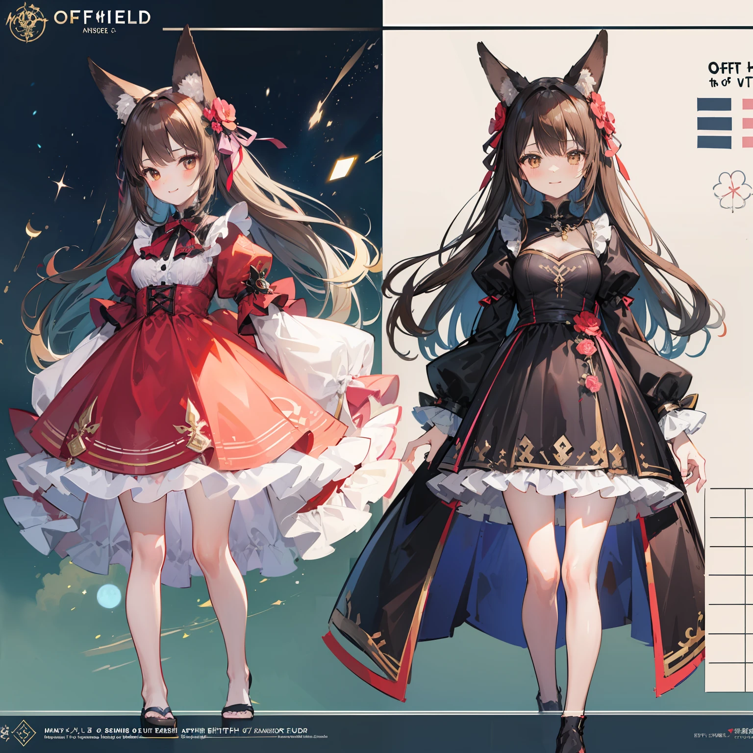 masterpiece,Best Quality, (Ultra-high resolution)(delicate illustration),
1girls,(13yo), 独奏, Animal ears, knees up, Dress, Rabbit ears, Half-sleeved, puffy sleeves, puffy short sleeves long hair, (Smile), Brown hair,   Brown eyes, (summer  dress),(Standing)
break,(Moonlit Night)(Starry sky),(bloom),
break(Depth-of-field:1.5),portrait
BREAK,(three view drawing:1.5),(Character Sheet:1.4),(Concept art:1.4)