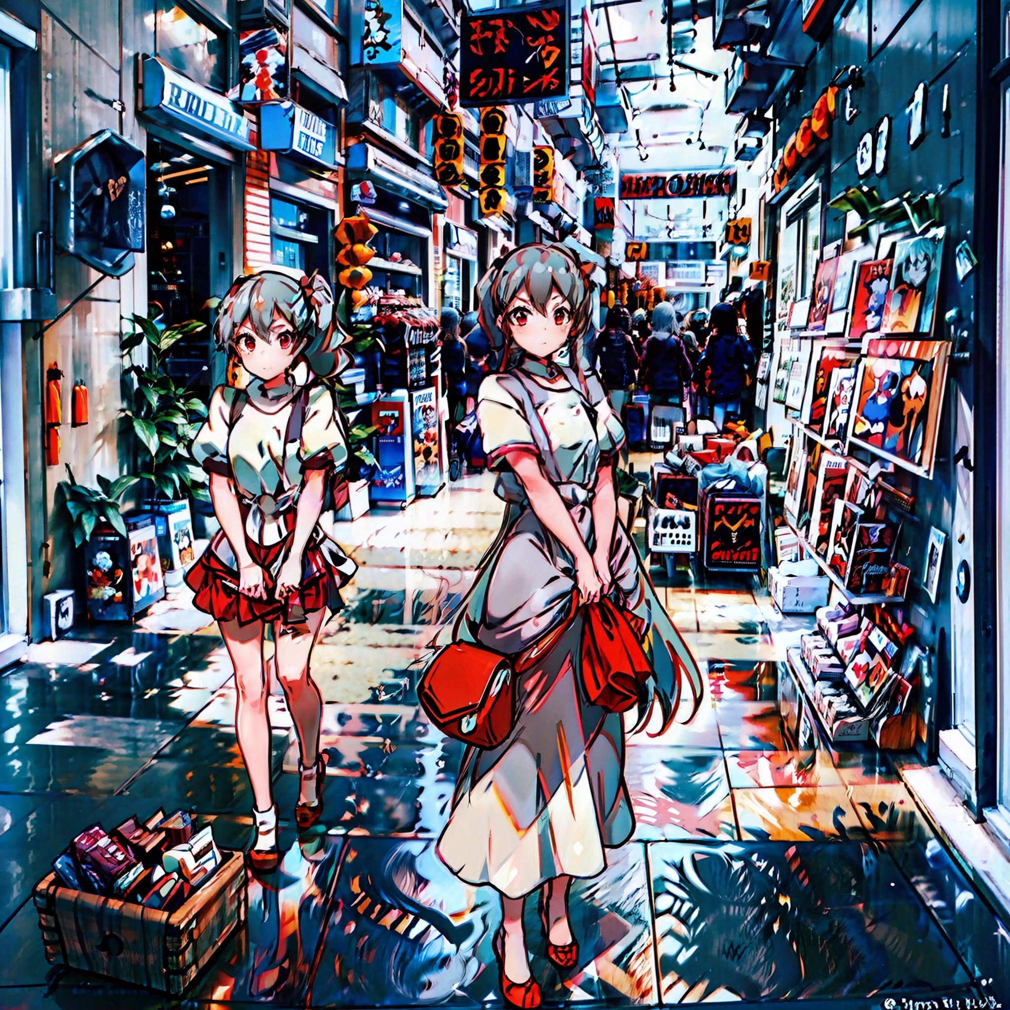 gray haired，Red eyes，Double ponytail，Lori