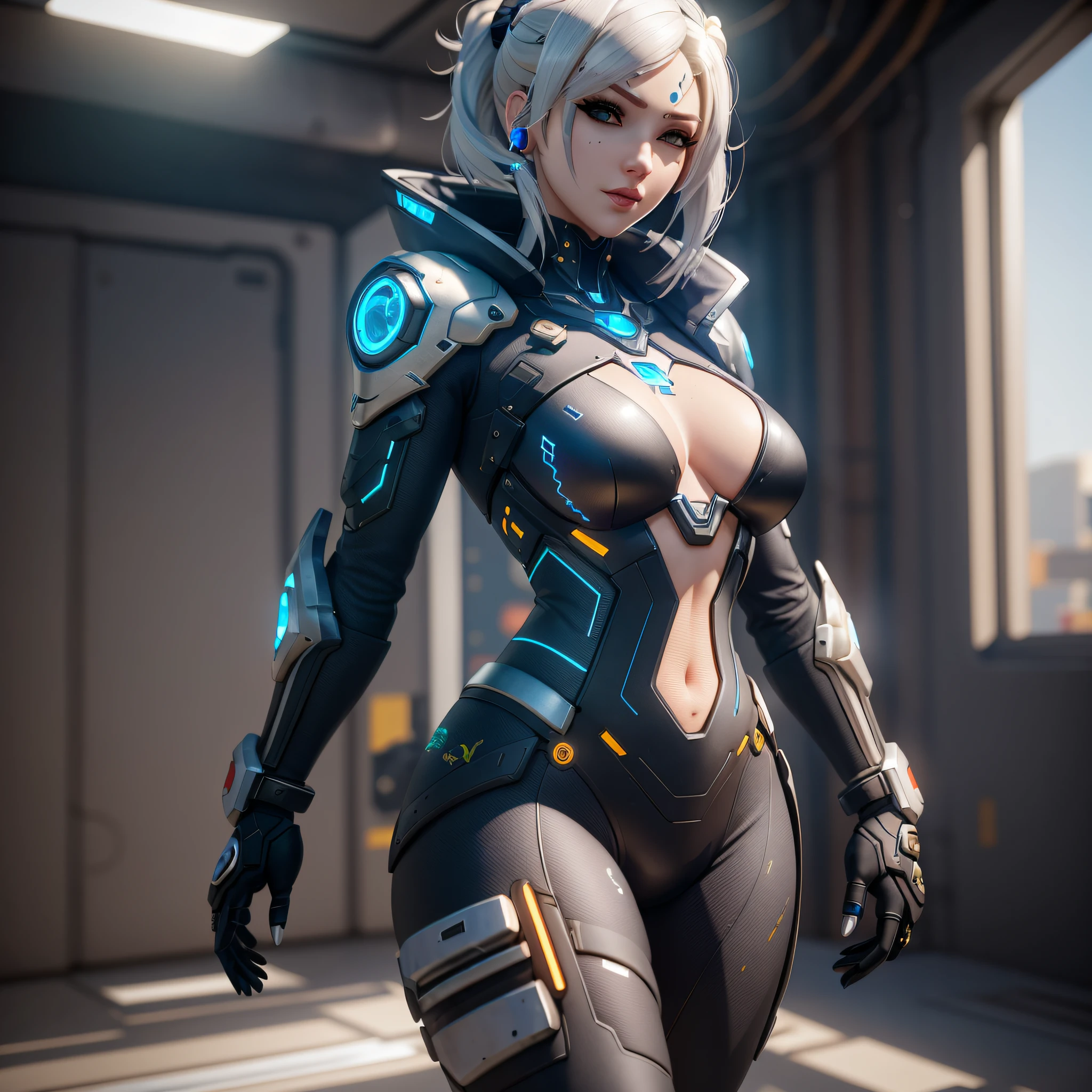 arafed woman in a futuristic suit posing in a room, en tant que personnage Overwatch, cyber suit, 3 D Rendu Personnage Art 8 K, echo from overwatch, cyborg - girl with silver hair, Fille en mecha cyber armor, Cybersuit, mignon fille cyborg, overwatch inspired, En tant que personnage Overwatch, Belle fille blanche cyborg, clothed in cyber armour