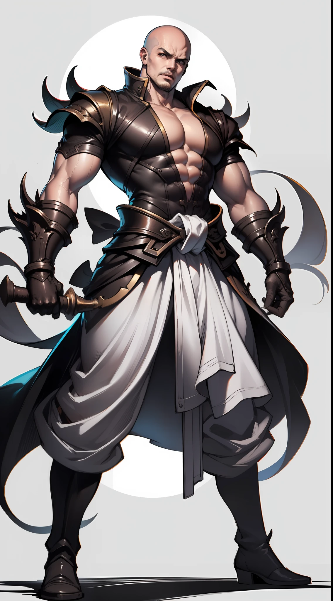 A man、Strong body、Super strong muscles、Fierce gaze,bald head,full - body,white background,Xianxia,Hanfu,Loose robe,high detaild,sketch,Denoising,Cinematic grade,white background,Ultra-high resolution,best shadow,Sharp focus,The Masterpiece,(Very detailed CG unified 8K wallpaper)