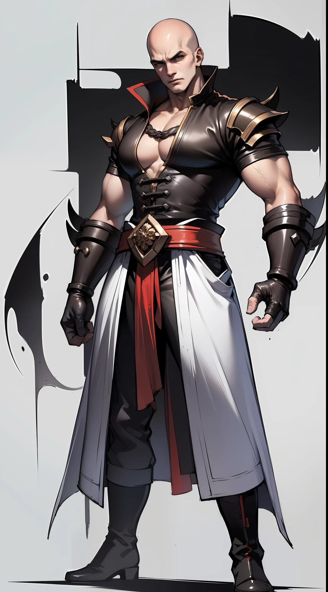 A man、Strong body、Super strong muscles、Fierce gaze，bald head，full - body，white background，Xianxia，Hanfu，Loose robe，high detaild，sketch，Denoising，Cinematic grade，white background，Ultra-high resolution，best shadow，Sharp focus，The Masterpiece，（Very detailed CG unified 8K wallpaper）